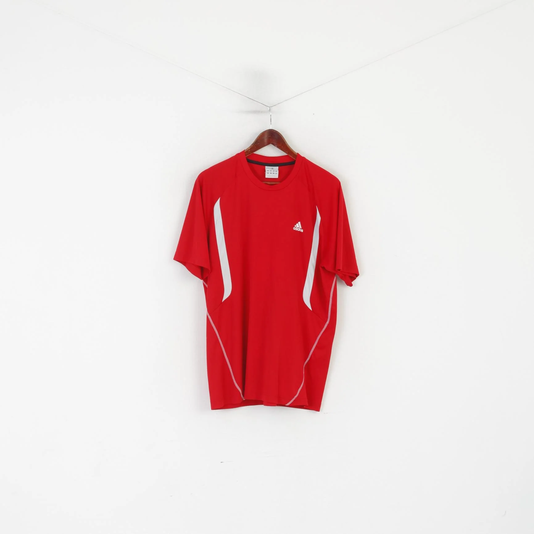 Adidas Men L Shirt Red Sportswear Vintage Training Gym Jersey Top - Image 2