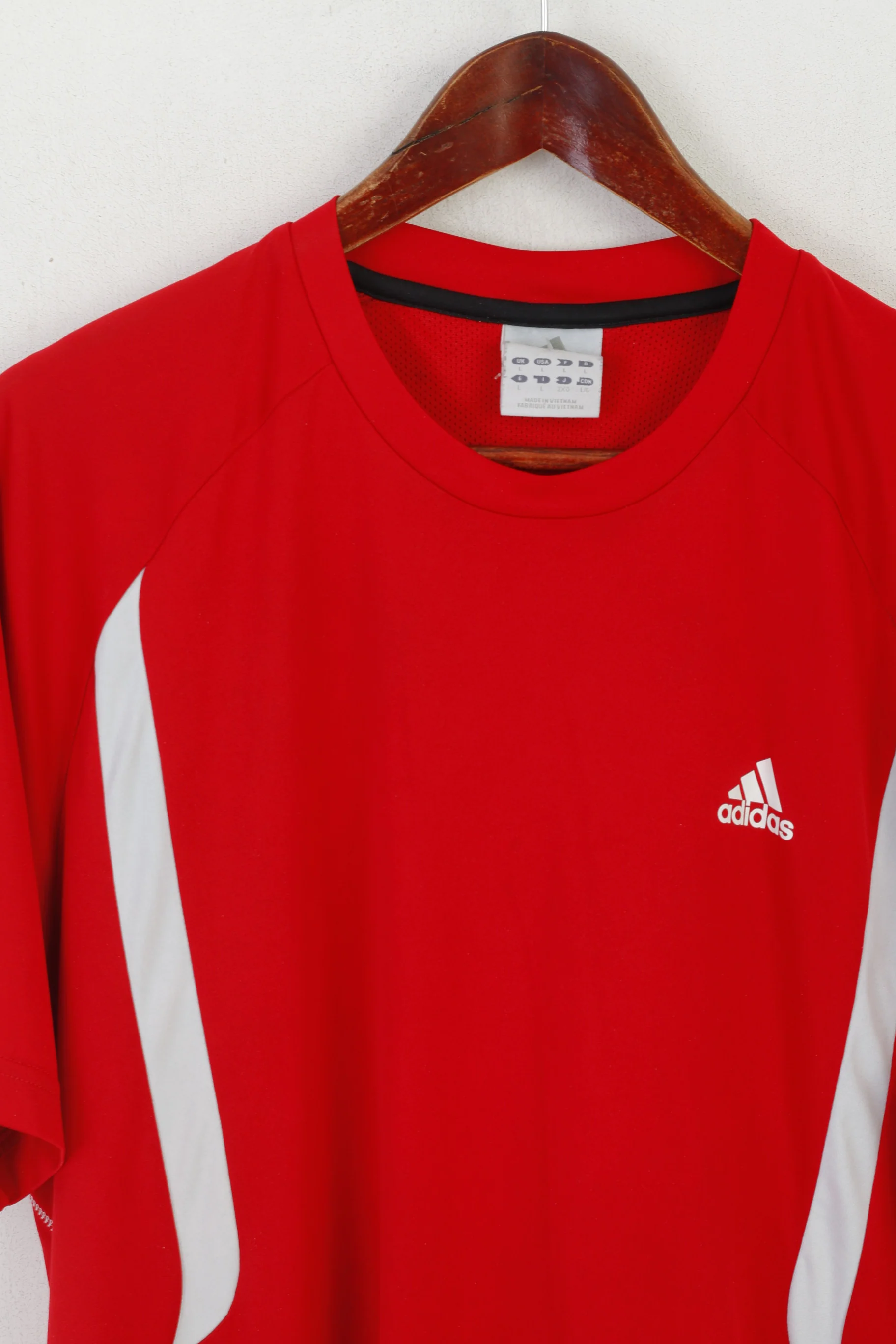 Adidas Men L Shirt Red Sportswear Vintage Training Gym Jersey Top - Image 3