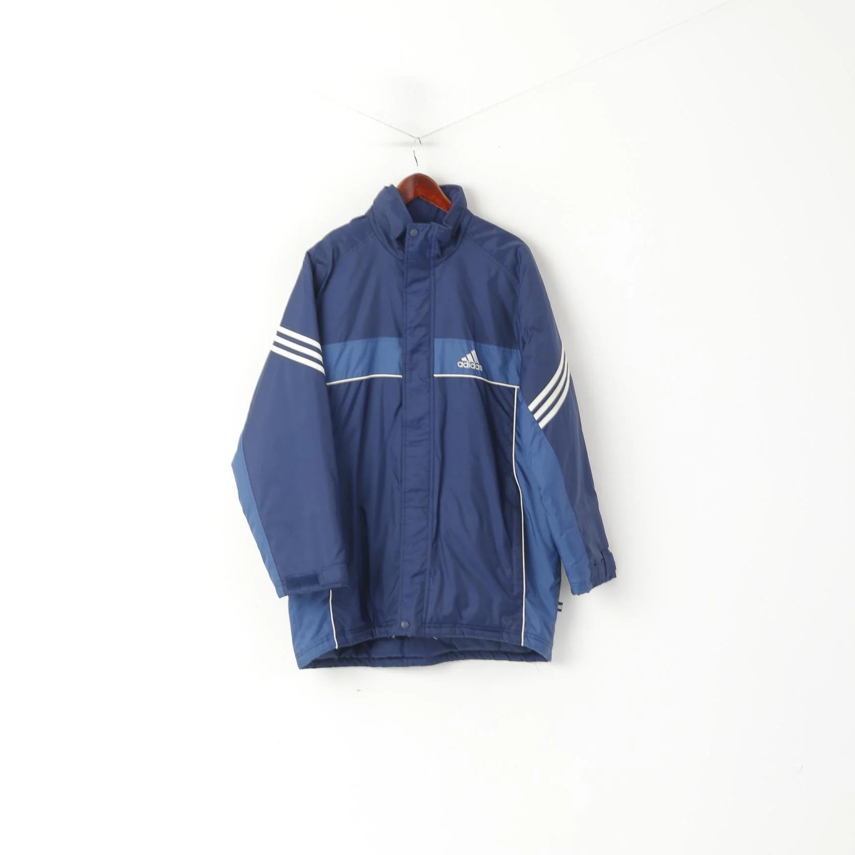 Adidas Men M 174 Jacket Blue Vintage Padded Nylon Waterproof Hidden Hood Parka - Image 2