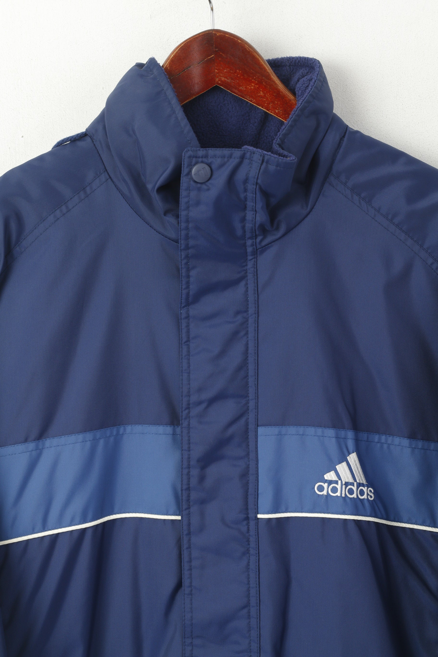 Adidas Men M 174 Jacket Blue Vintage Padded Nylon Waterproof Hidden Hood Parka - Image 3