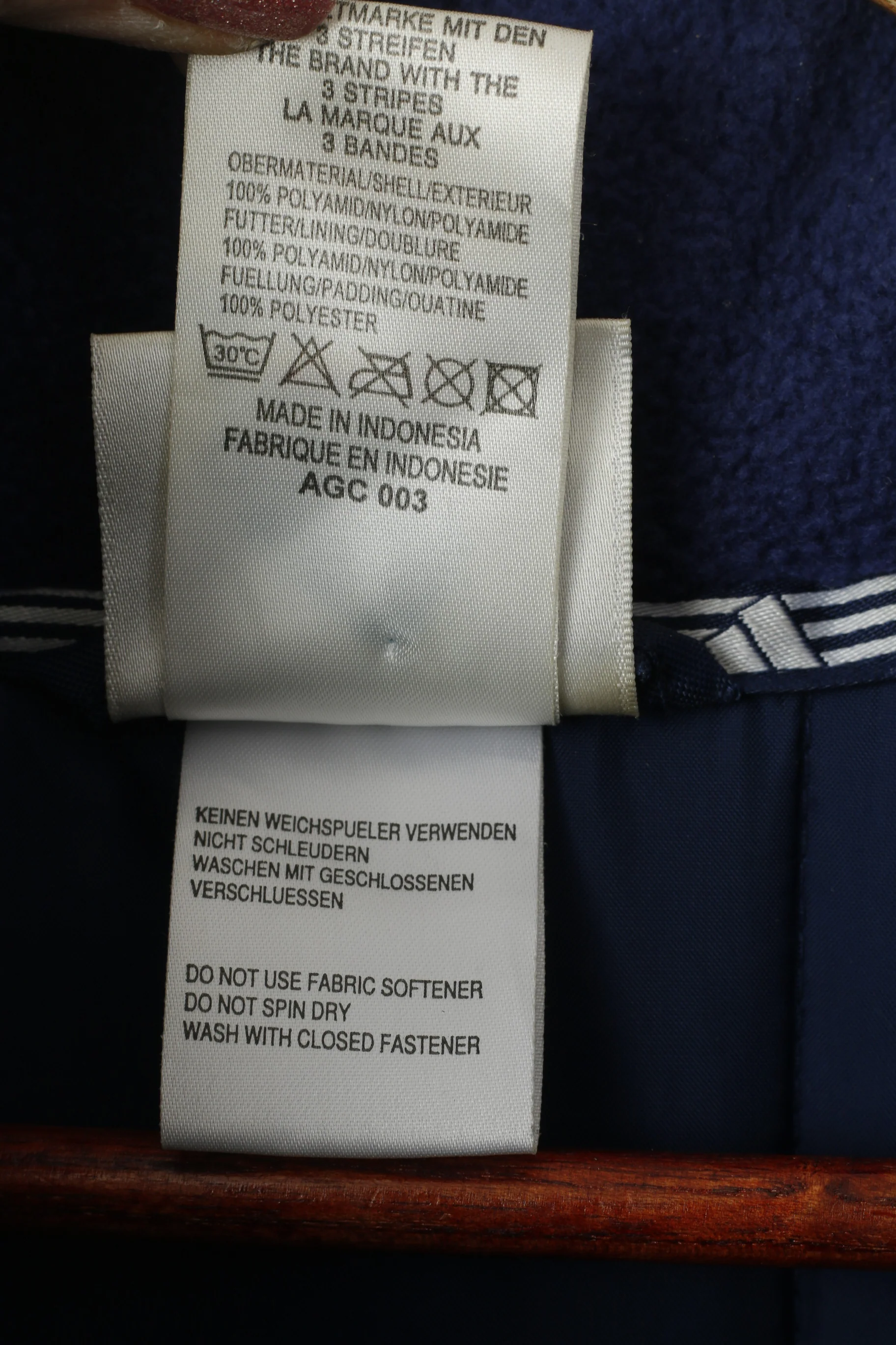 Adidas Men M 174 Jacket Blue Vintage Padded Nylon Waterproof Hidden Hood Parka - Image 8