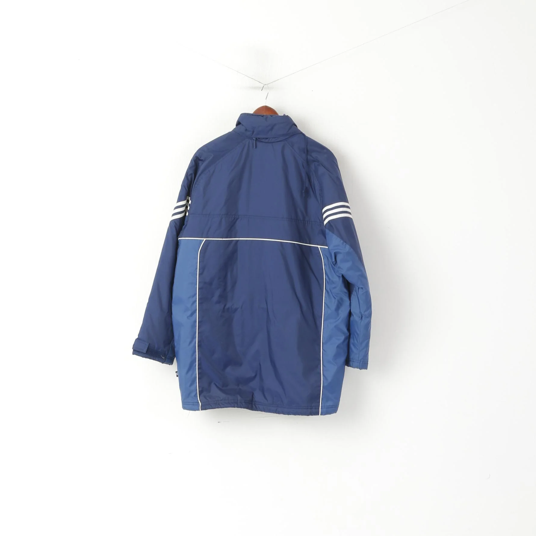 Adidas Men M 174 Jacket Blue Vintage Padded Nylon Waterproof Hidden Hood Parka - Image 9