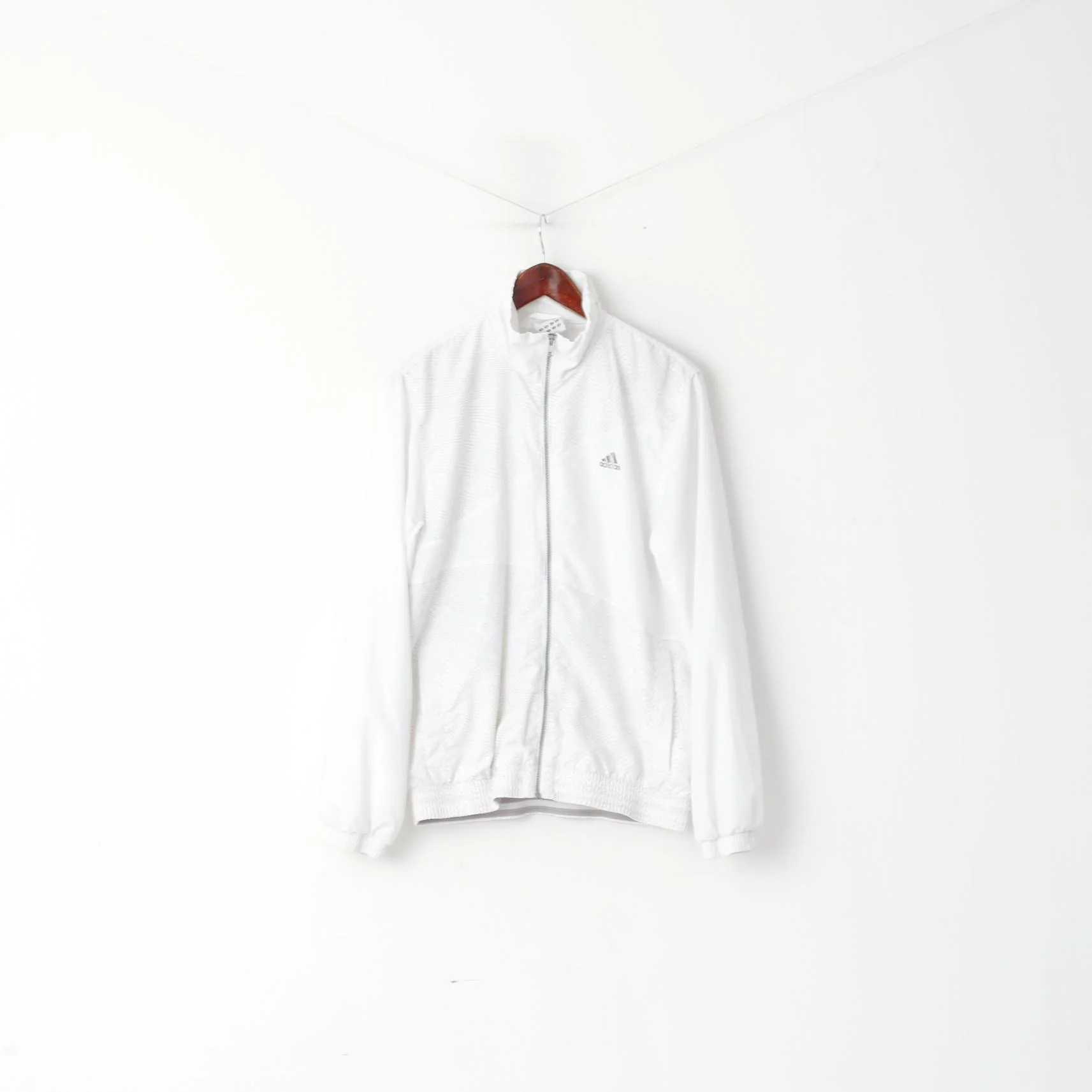 Adidas Men M 180 Jacket White Shiny Bomber Activewear Full Zipper Mesh Lined Top - Image 2
