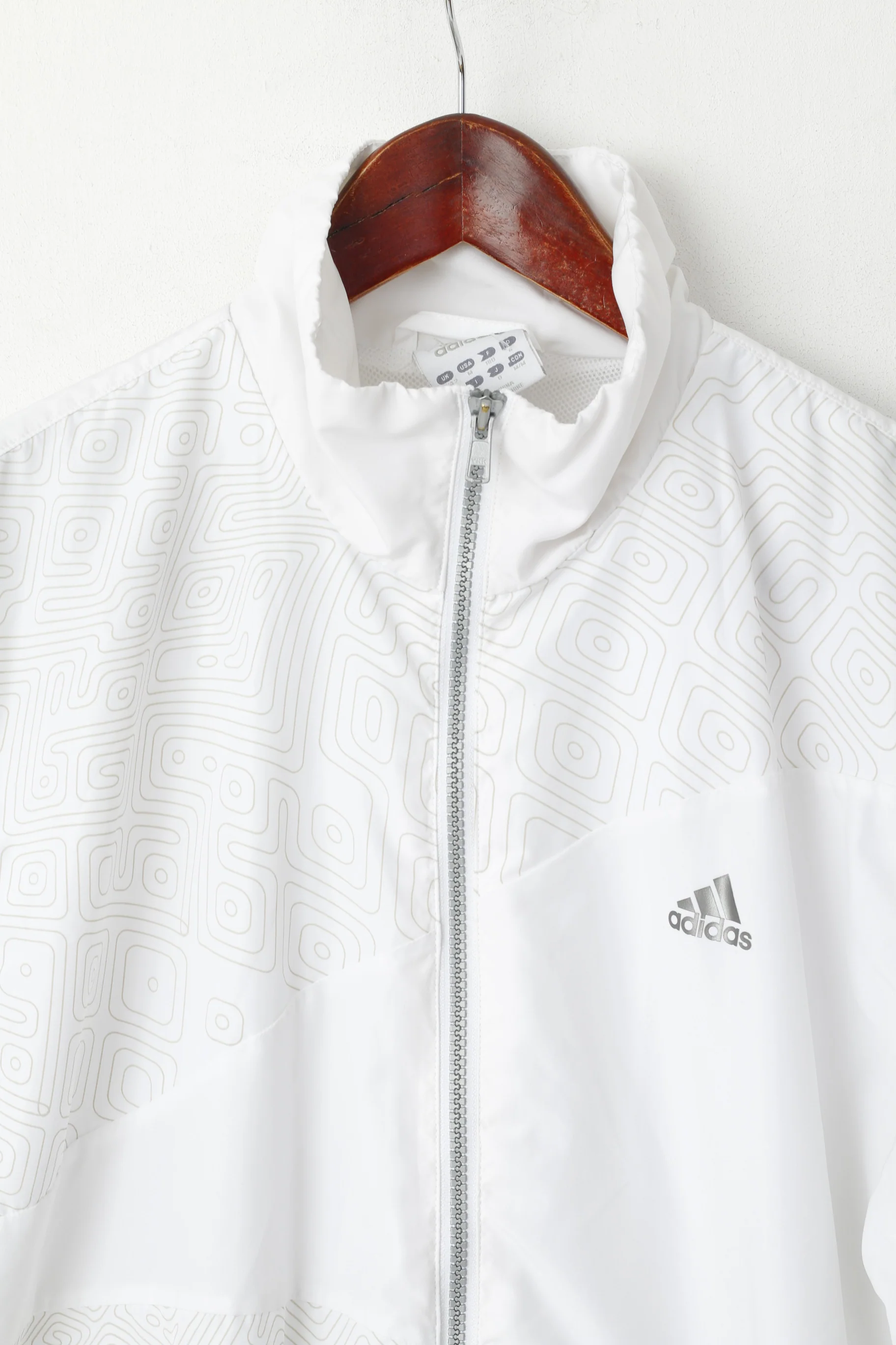 Adidas Men M 180 Jacket White Shiny Bomber Activewear Full Zipper Mesh Lined Top - Image 3