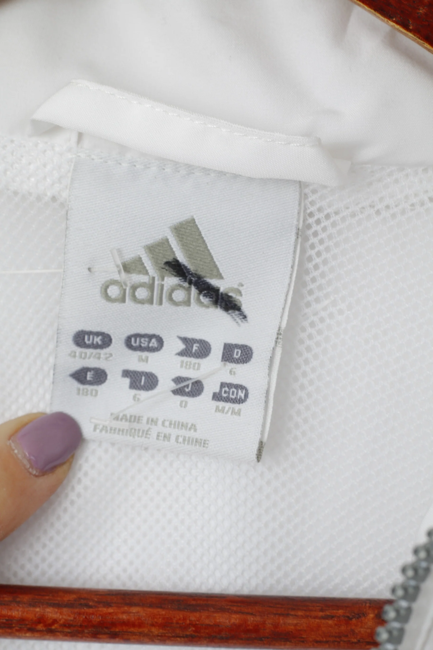 Adidas Men M 180 Jacket White Shiny Bomber Activewear Full Zipper Mesh Lined Top - Image 5