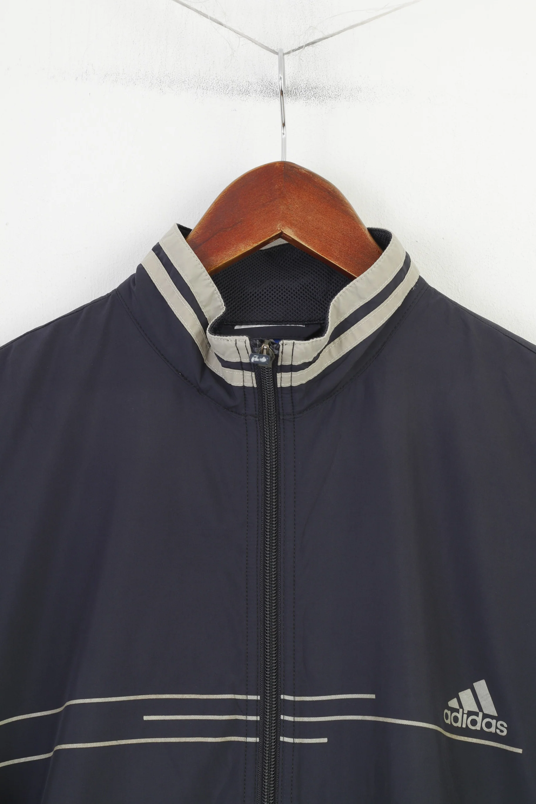 Adidas Men M Jacket Navy Lightweight Vintage Run Sportswear Zip Up Training Top - Image 2