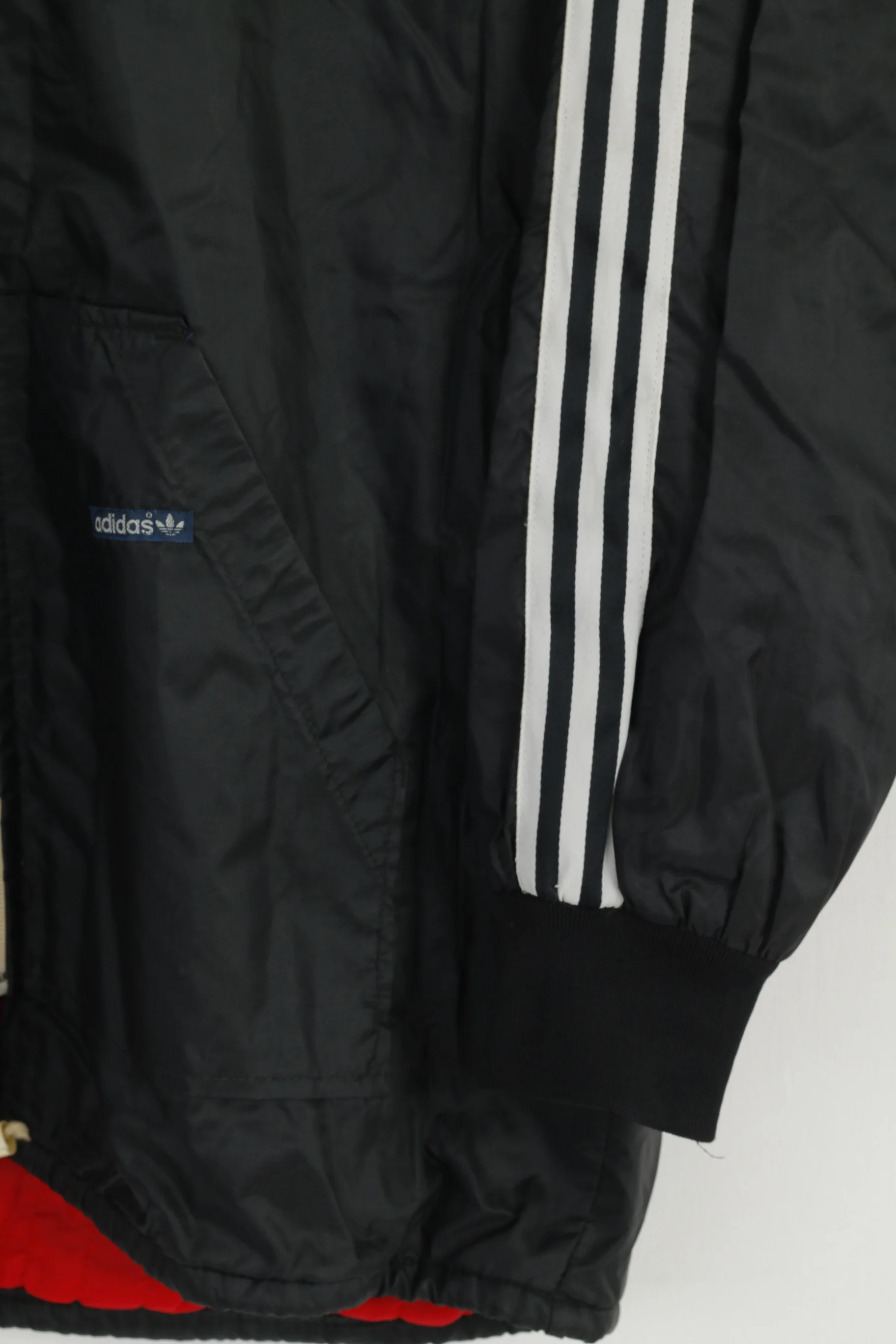 Adidas Men M Jacket Vintage 80s Black Nylon Full Zipper Hidden Hood Oldschool Top - Image 3