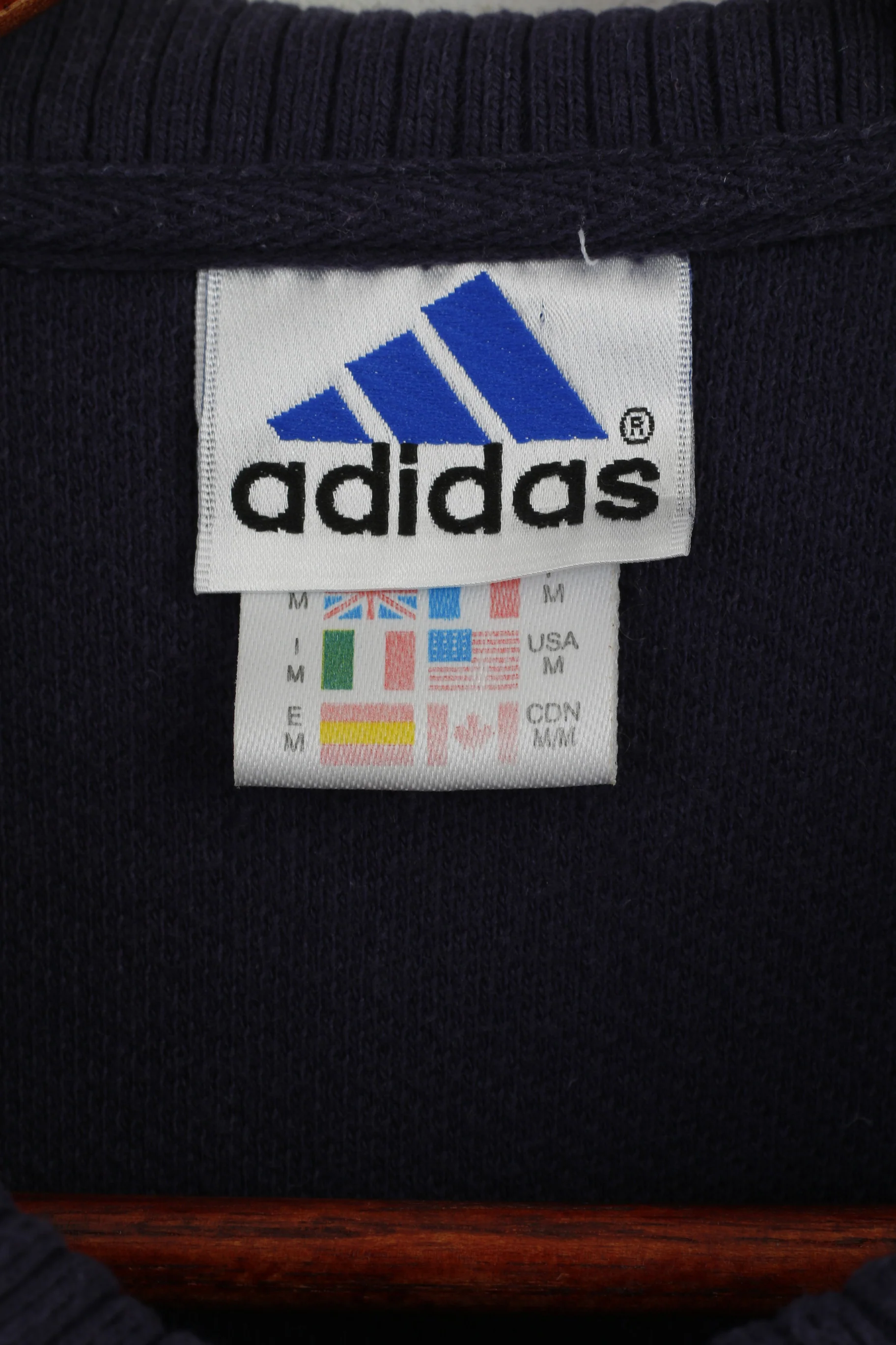 Adidas Men M Polo Shirt Navy Blue Cotton Vintage 00' Zip Neck Sportswear Top - Image 6