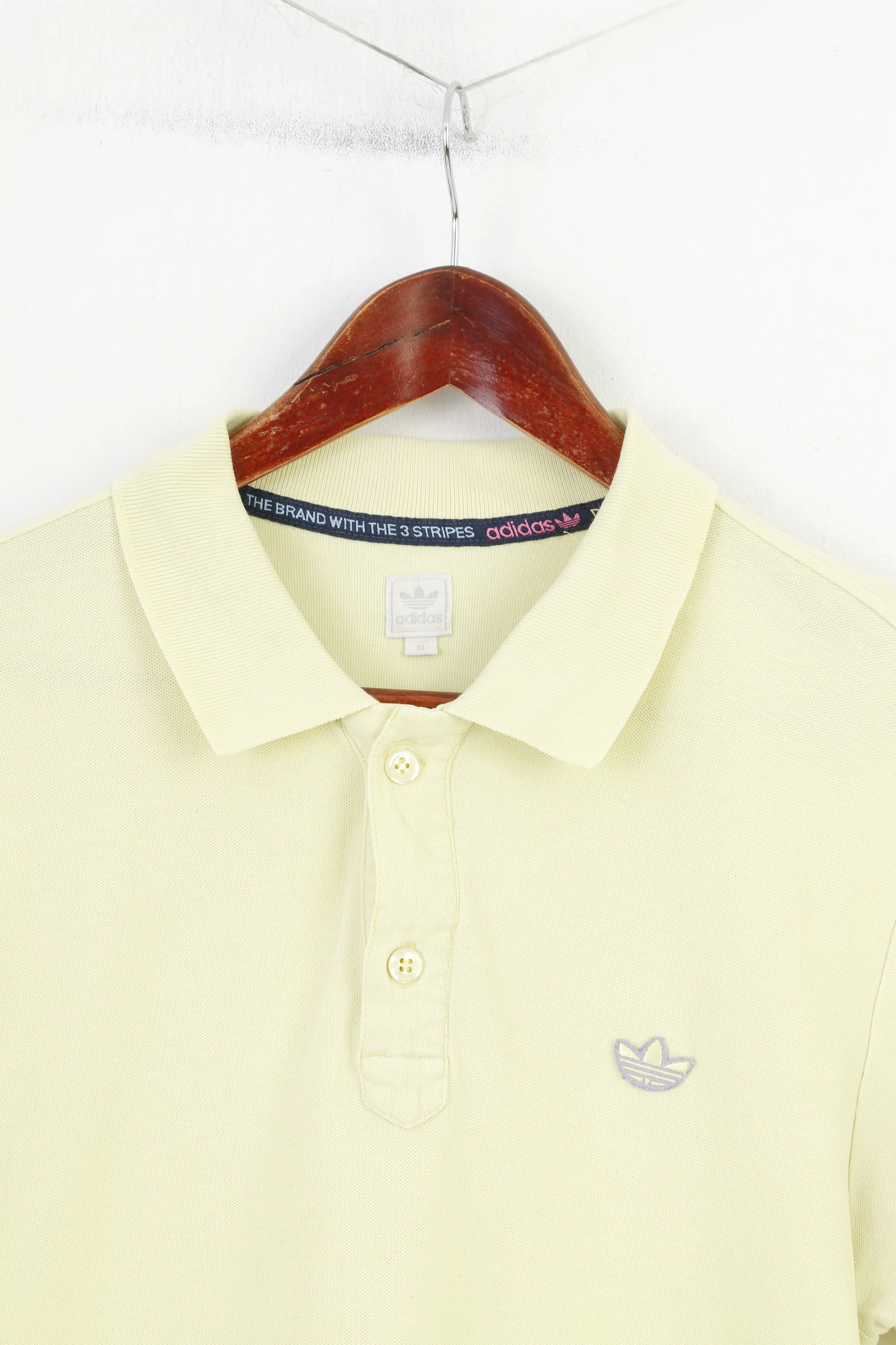 Adidas Men M Polo Shirt Yellow Buttons Detailed 3 Stripes Short Sleeve Top - Image 2