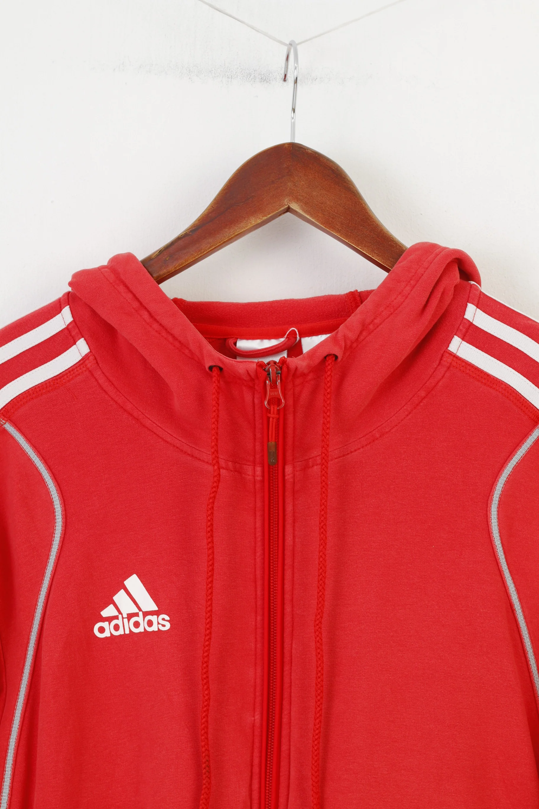 Adidas Woman M Sweatshirt Hood Full Zipper Red Cotton Vintage Sport Top - Image 2