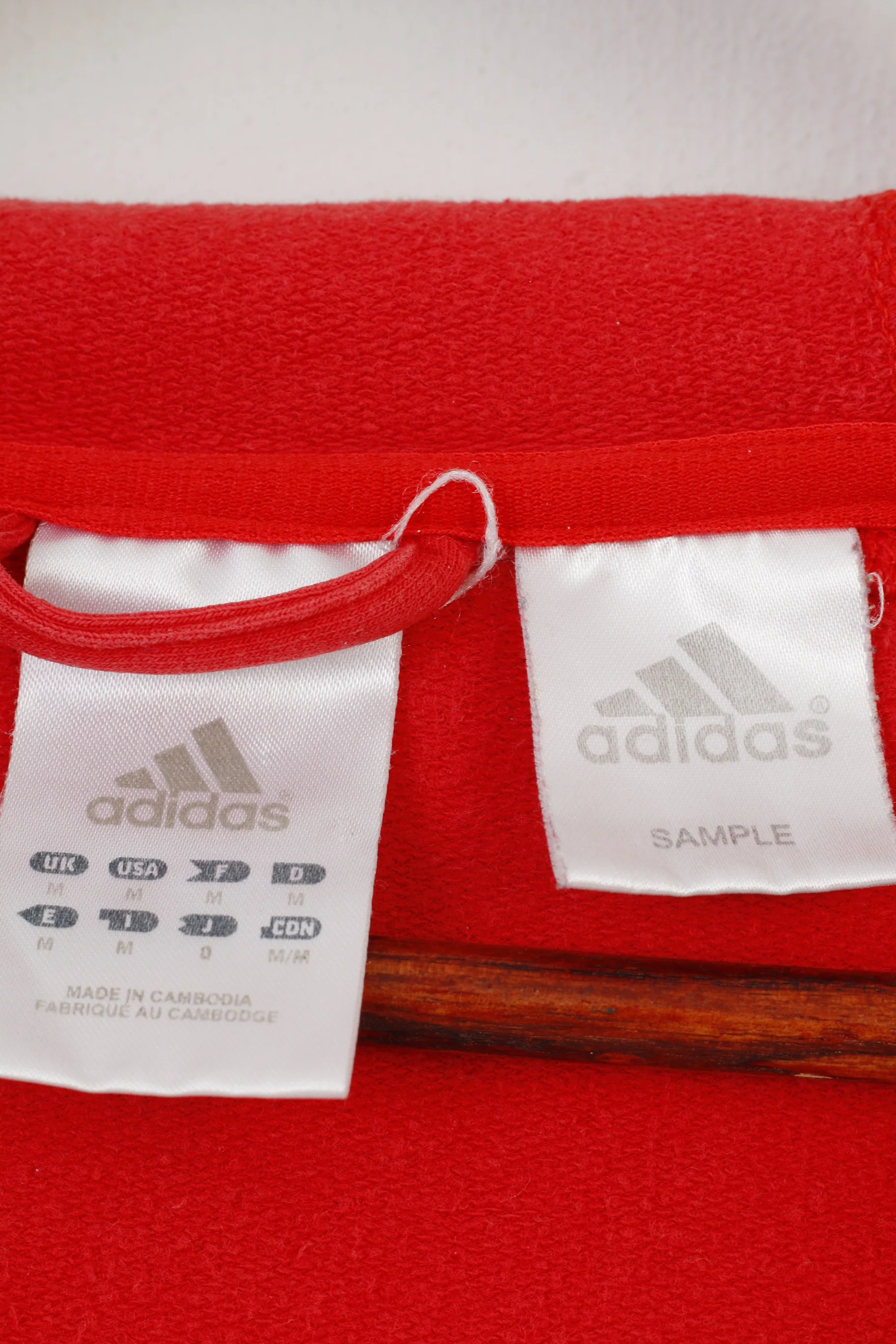 Adidas Woman M Sweatshirt Hood Full Zipper Red Cotton Vintage Sport Top - Image 5