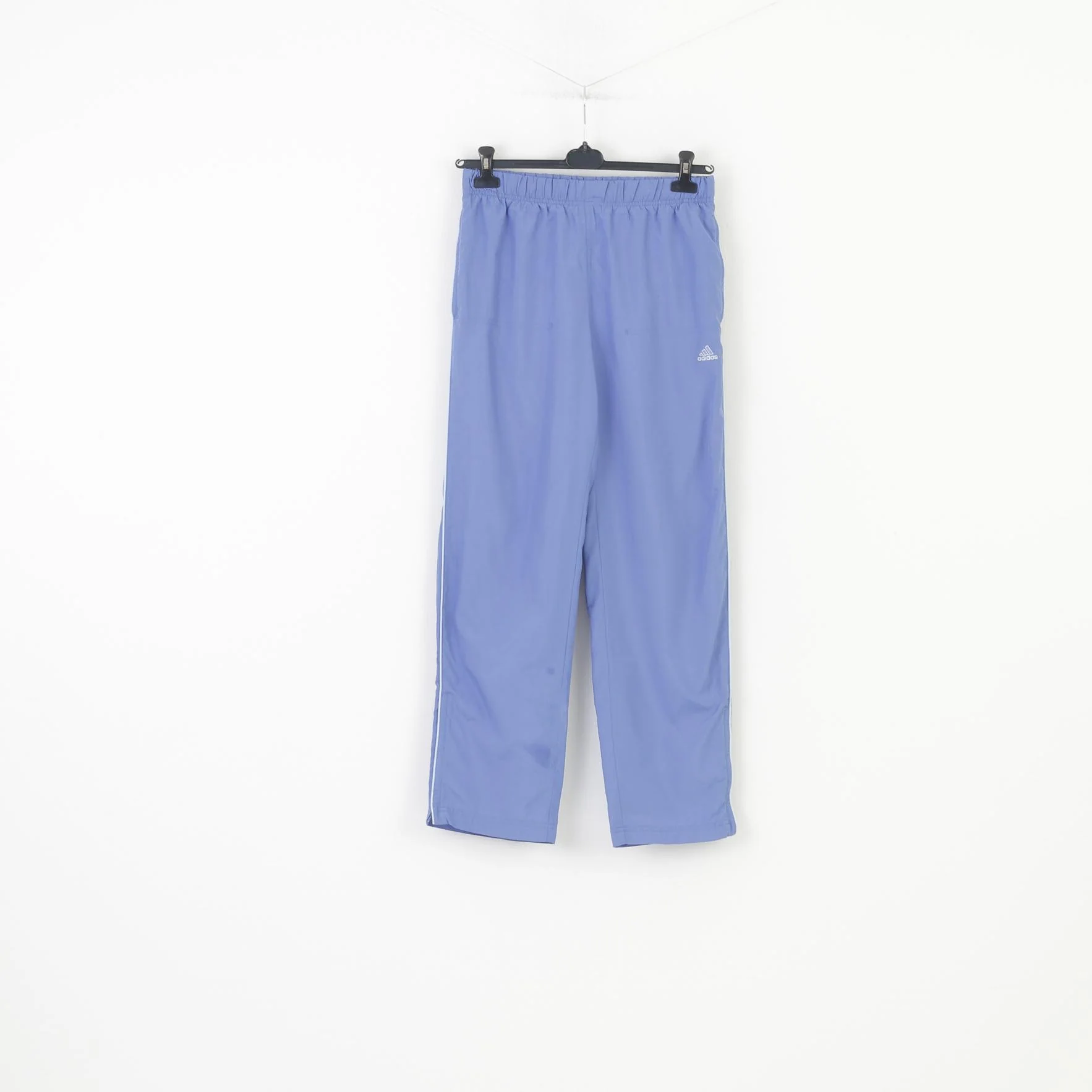 Adidas Women 12 M Trousers Blue Elastic Waistband Vintage Pockets 3 Stripes Polyester  Sport