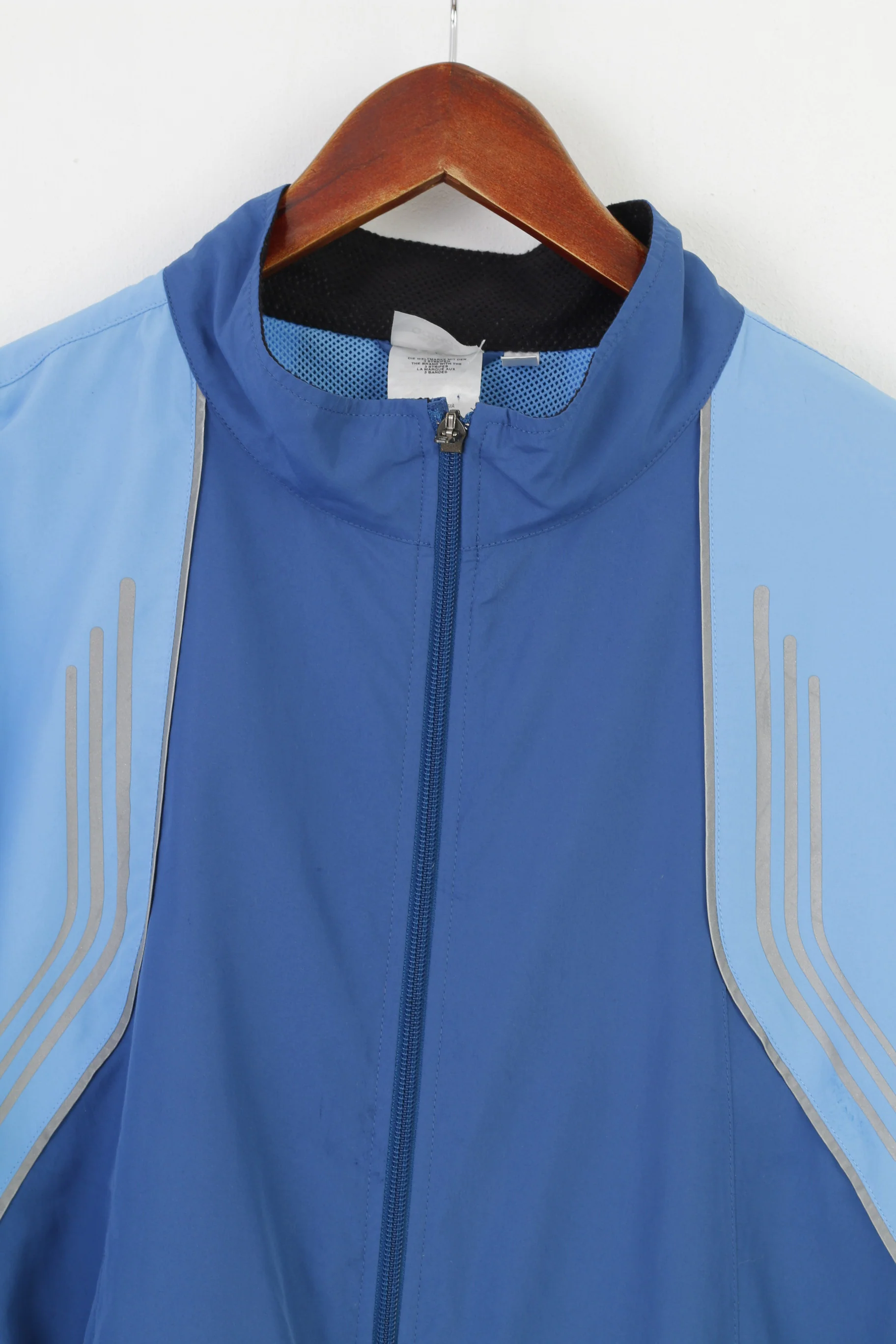 Adidas Men XL Jacket Blue Polyester Vintage 3 Stripes Full Zipper Sport Top - Image 2