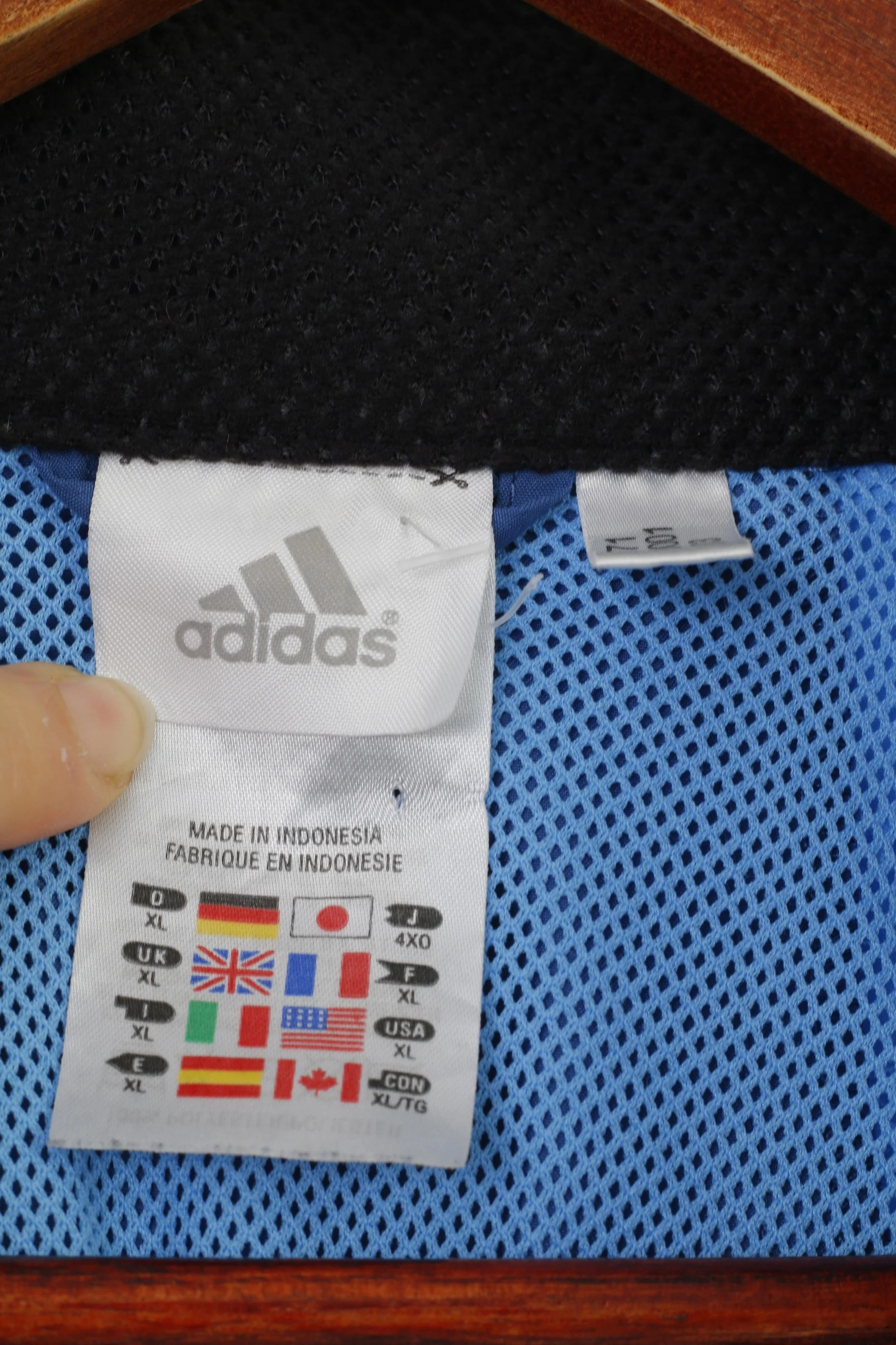 Adidas Men XL Jacket Blue Polyester Vintage 3 Stripes Full Zipper Sport Top - Image 4