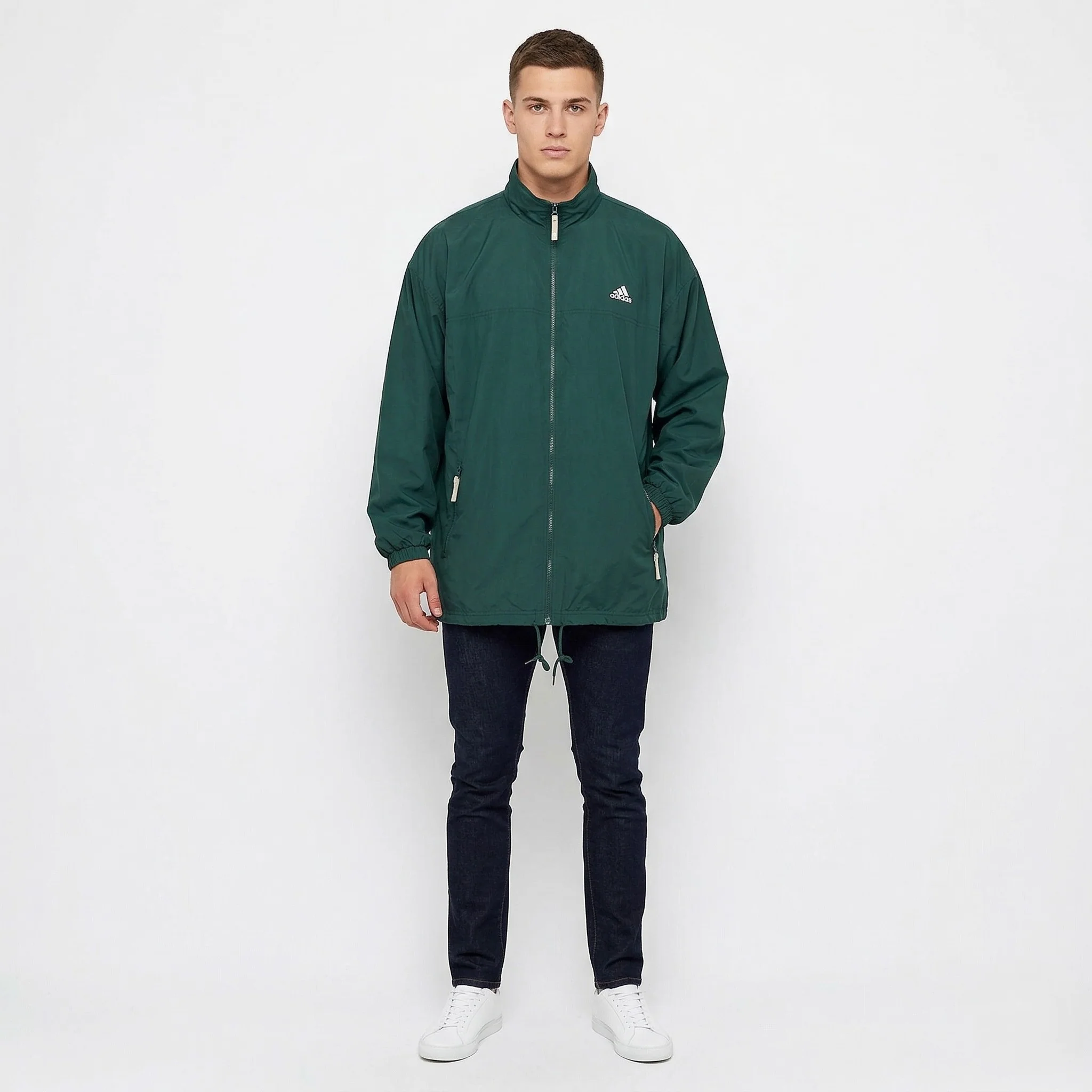 Adidas Men XL Jacket Green Vintage Full Zipper Bomber Sportswear 90s Top