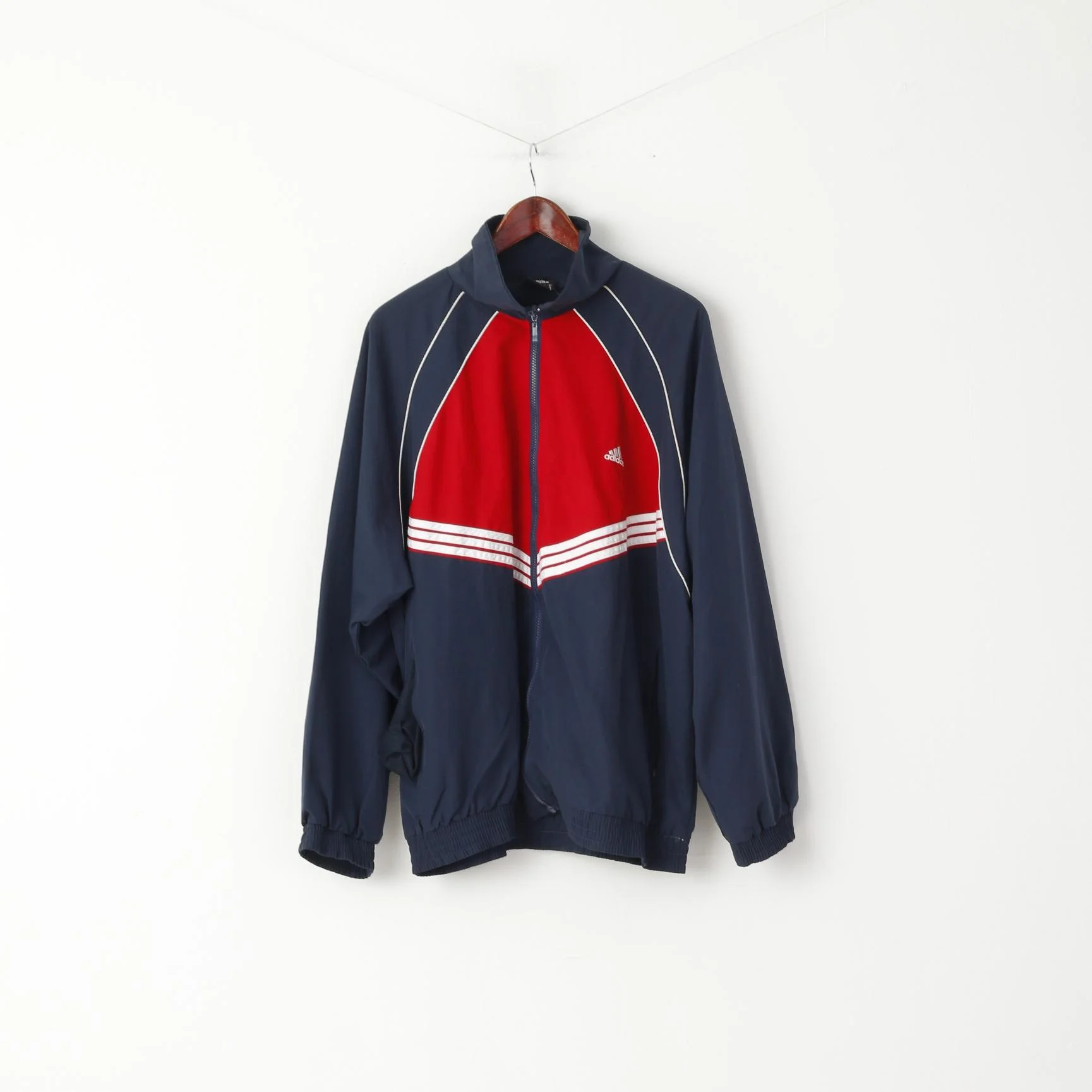 Adidas Men XL Jacket Navy Full Zipper Mesh Lined Retro Activewear Gym Top - Image 2