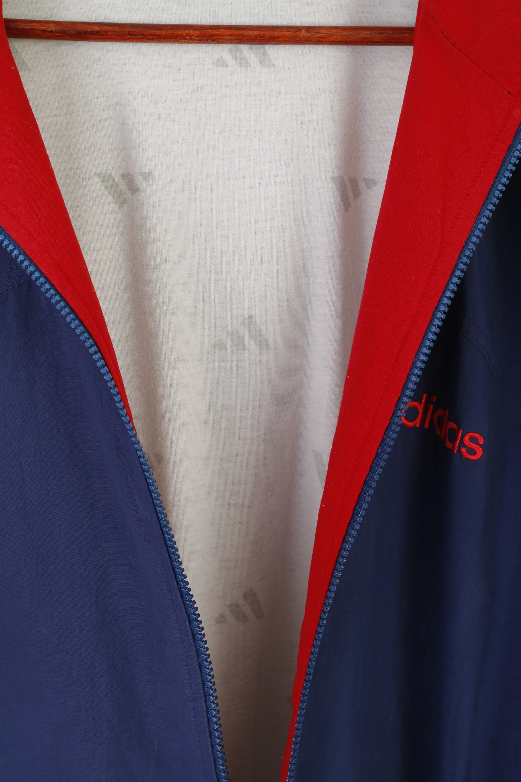 Adidas Men XL Jacket Red Navy Vintage 90s Bomber Zip Up Activewear Top - Image 6