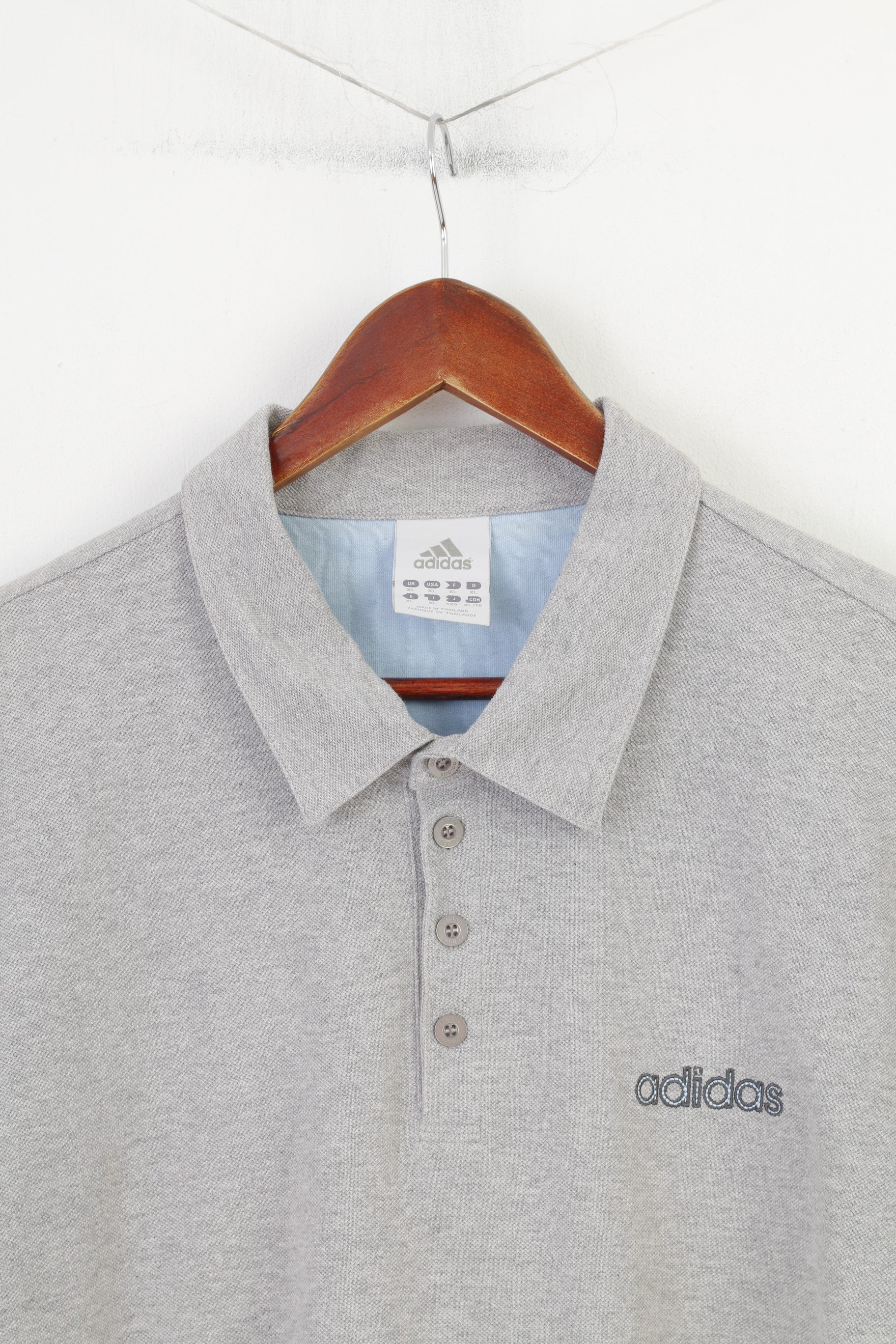 Adidas Men XL Polo Shirt Grey Sport Short Sleeve Cotton Vintage Top - Image 2