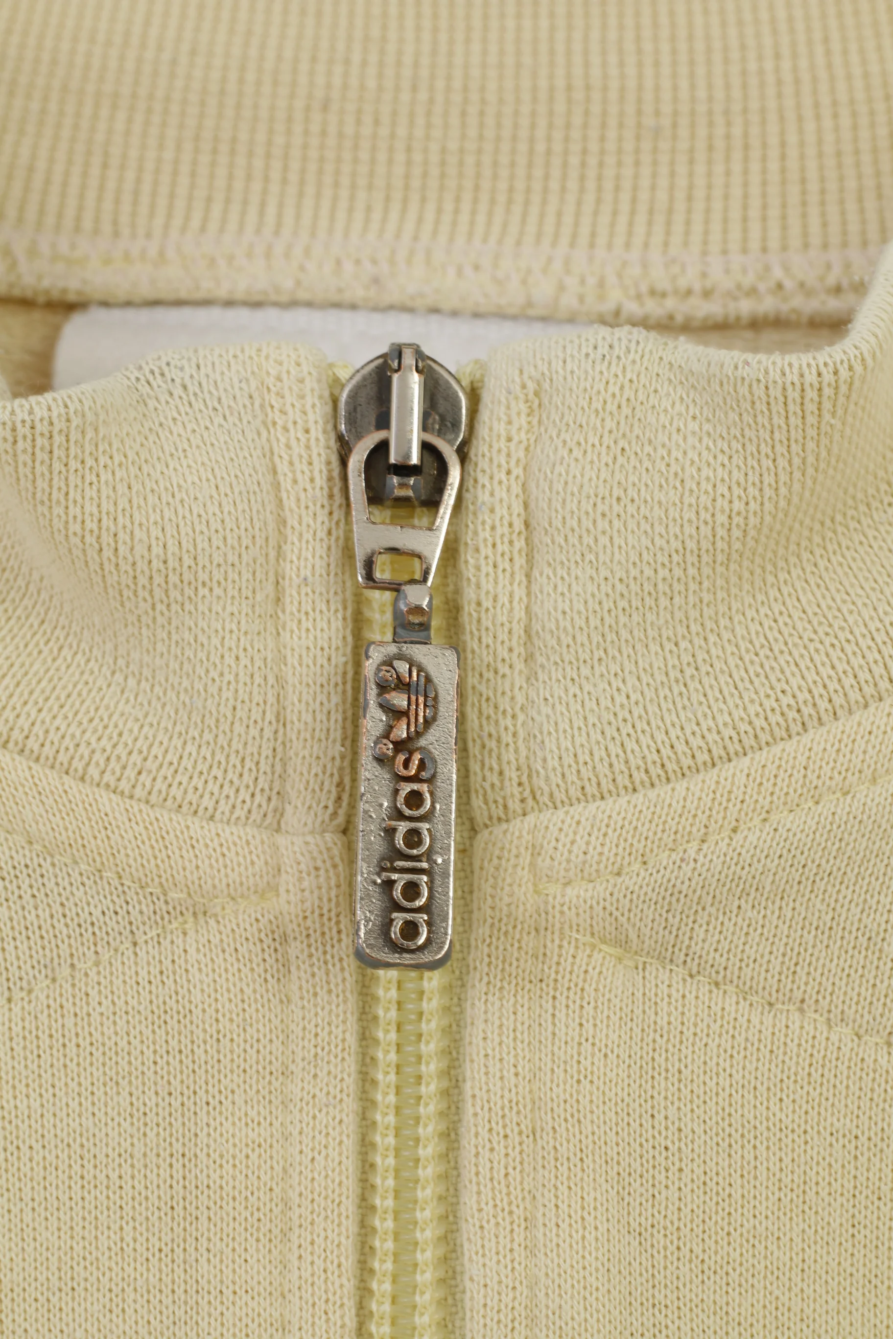 Adidas Men XL Sweatshirt Beige Vintage Logo Cotton Zip Neck F198 90' Oversize Top - Image 5