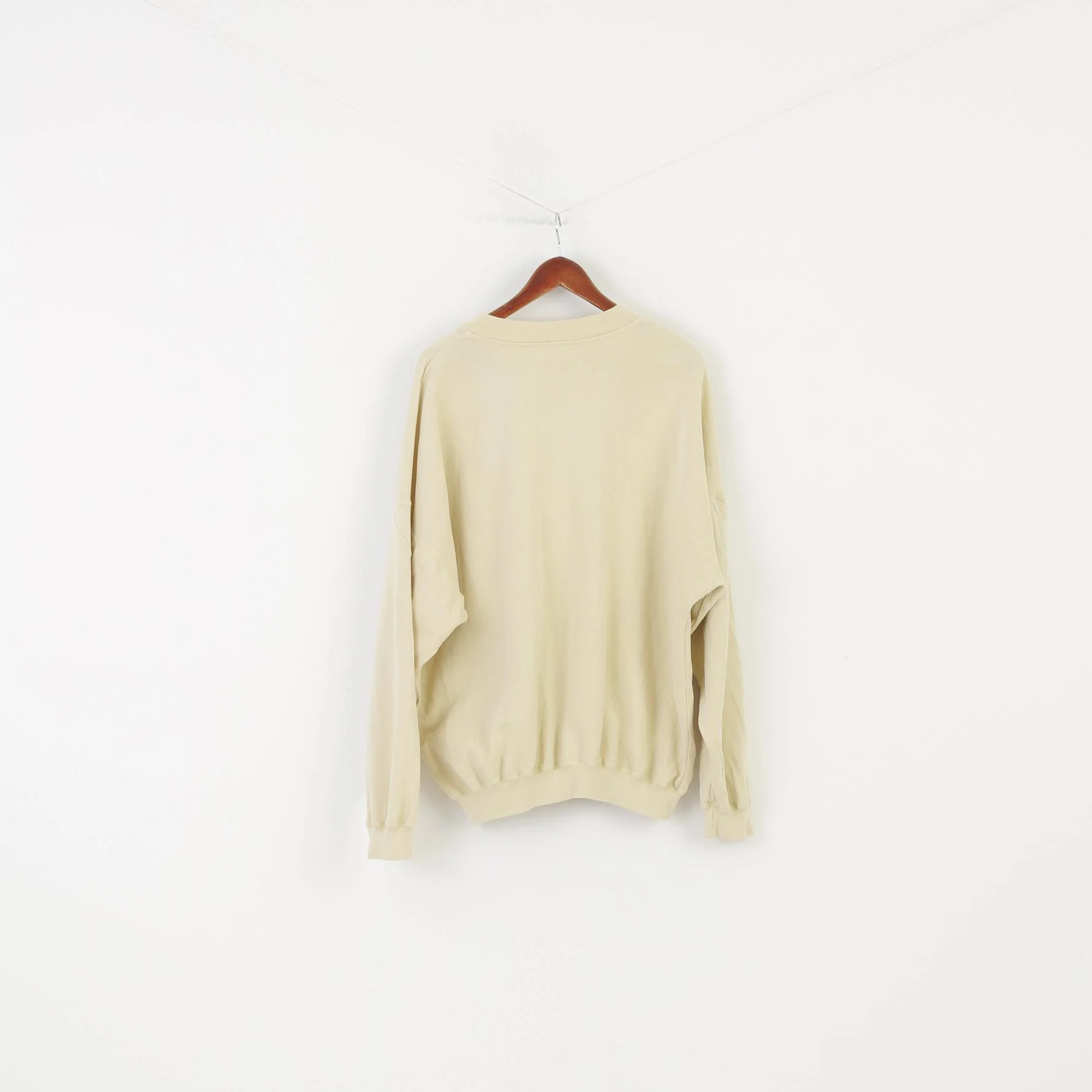 Adidas Men XL Sweatshirt Beige Vintage Logo Cotton Zip Neck F198 90' Oversize Top - Image 9