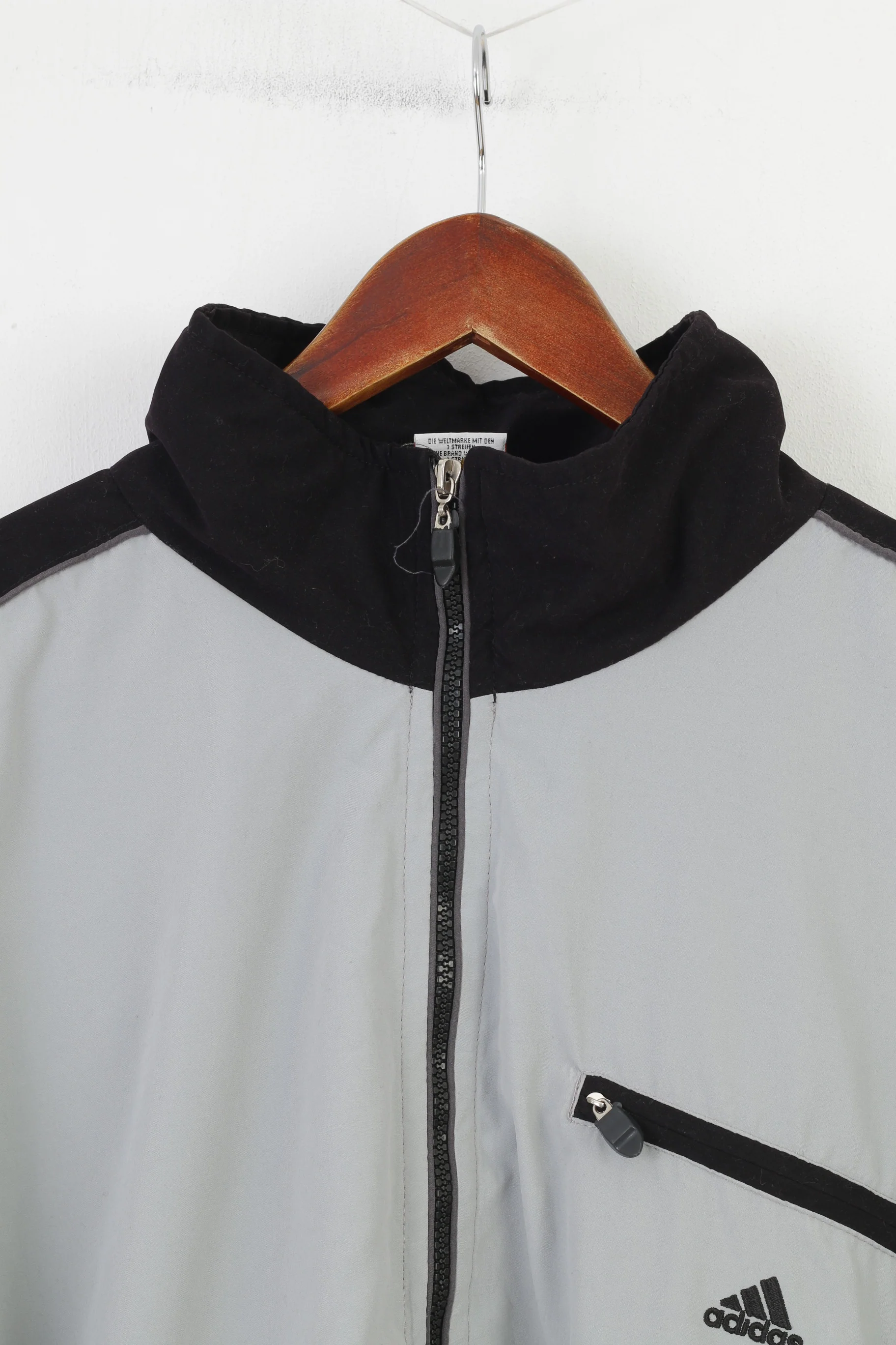 Adidas Men XXL Jacket Grey Full Zipper Vintage Nylon Collar Pockets Sport Top - Image 2