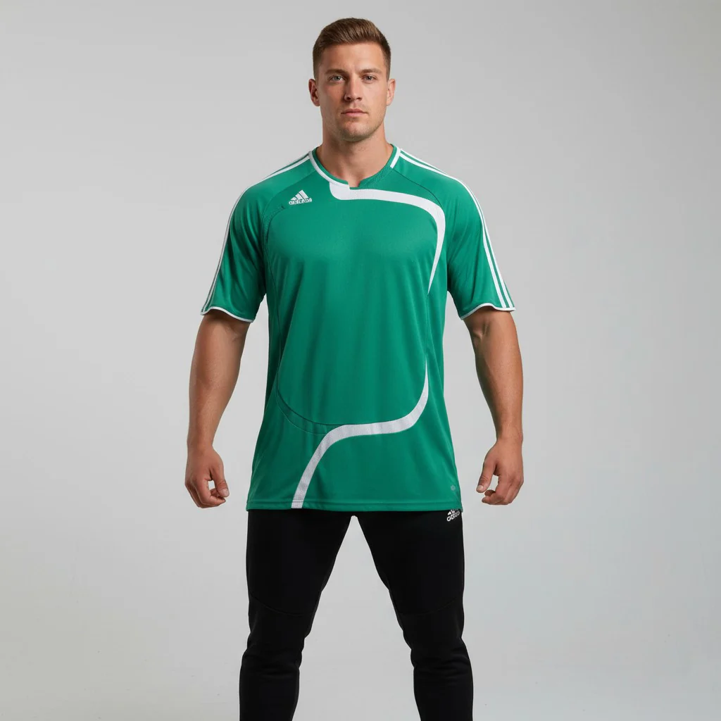 Adidas Men XXL Shirt Green Shiny Vintage Sportswear Jersey Training Top