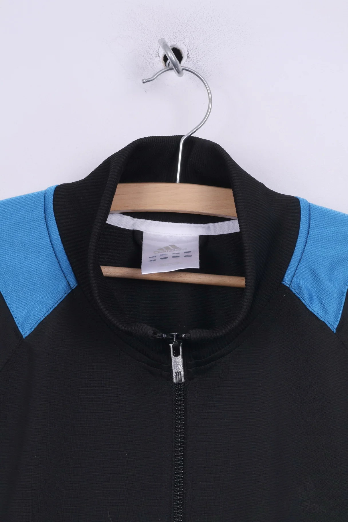 Adidas Mens 42/44 L Sweatshirt Shiny Full Zipper Sportswear Black Top - Image 2
