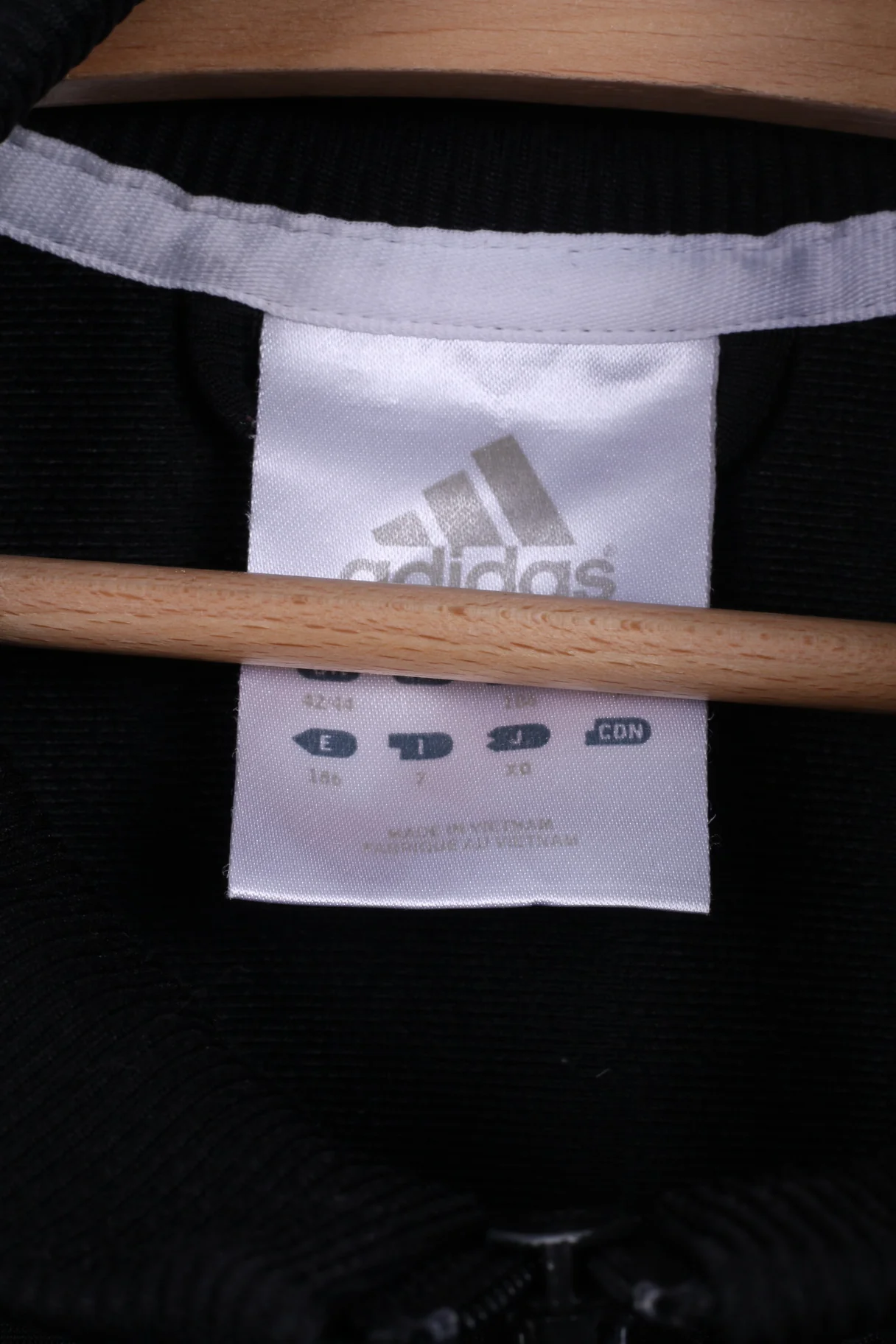 Adidas Mens 42/44 L Sweatshirt Shiny Full Zipper Sportswear Black Top - Image 3