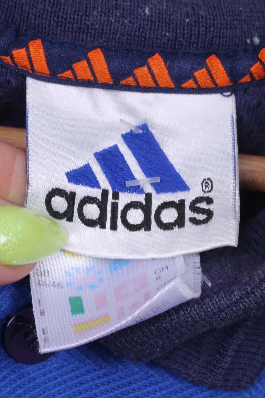 Adidas Mens L Polo Shirt Navy Blue Striped Cotton Short Sleeve Summer Vintage - Image 4