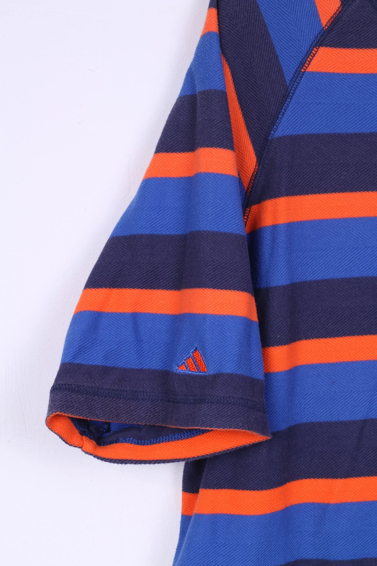 Adidas Mens L Polo Shirt Navy Blue Striped Cotton Short Sleeve Summer Vintage - Image 5