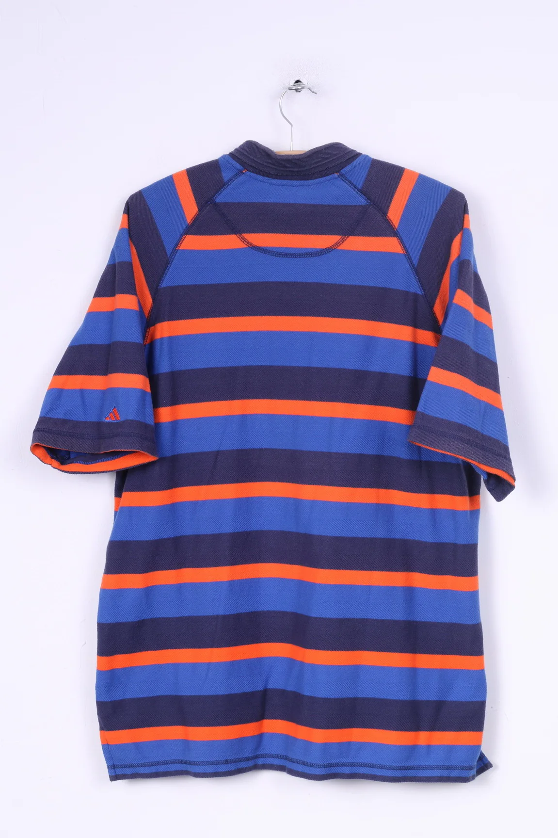 Adidas Mens L Polo Shirt Navy Blue Striped Cotton Short Sleeve Summer Vintage - Image 6