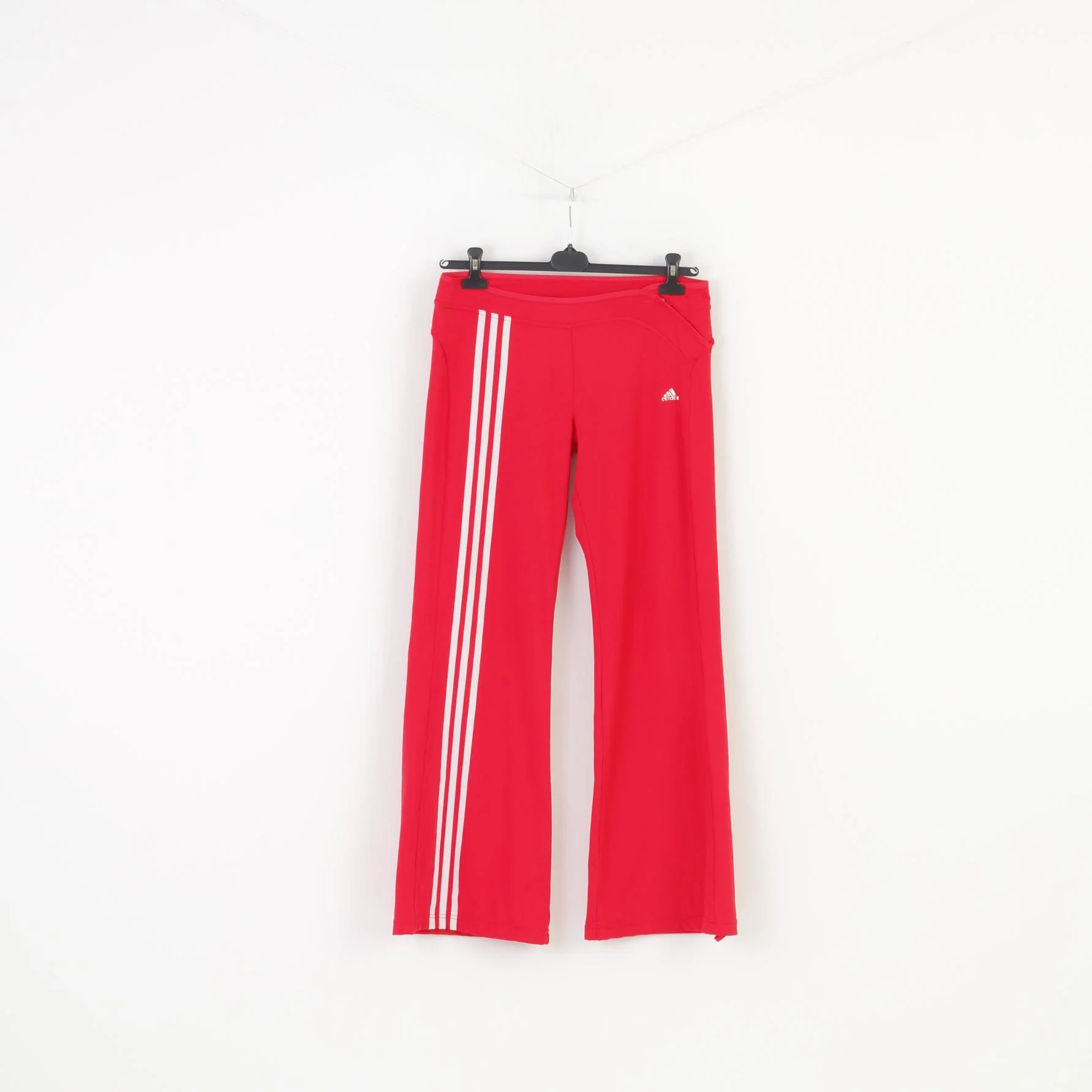 Adidas Woman 42 16 Trousers Red 3Stripes Zipper Wide Legs Sport Top