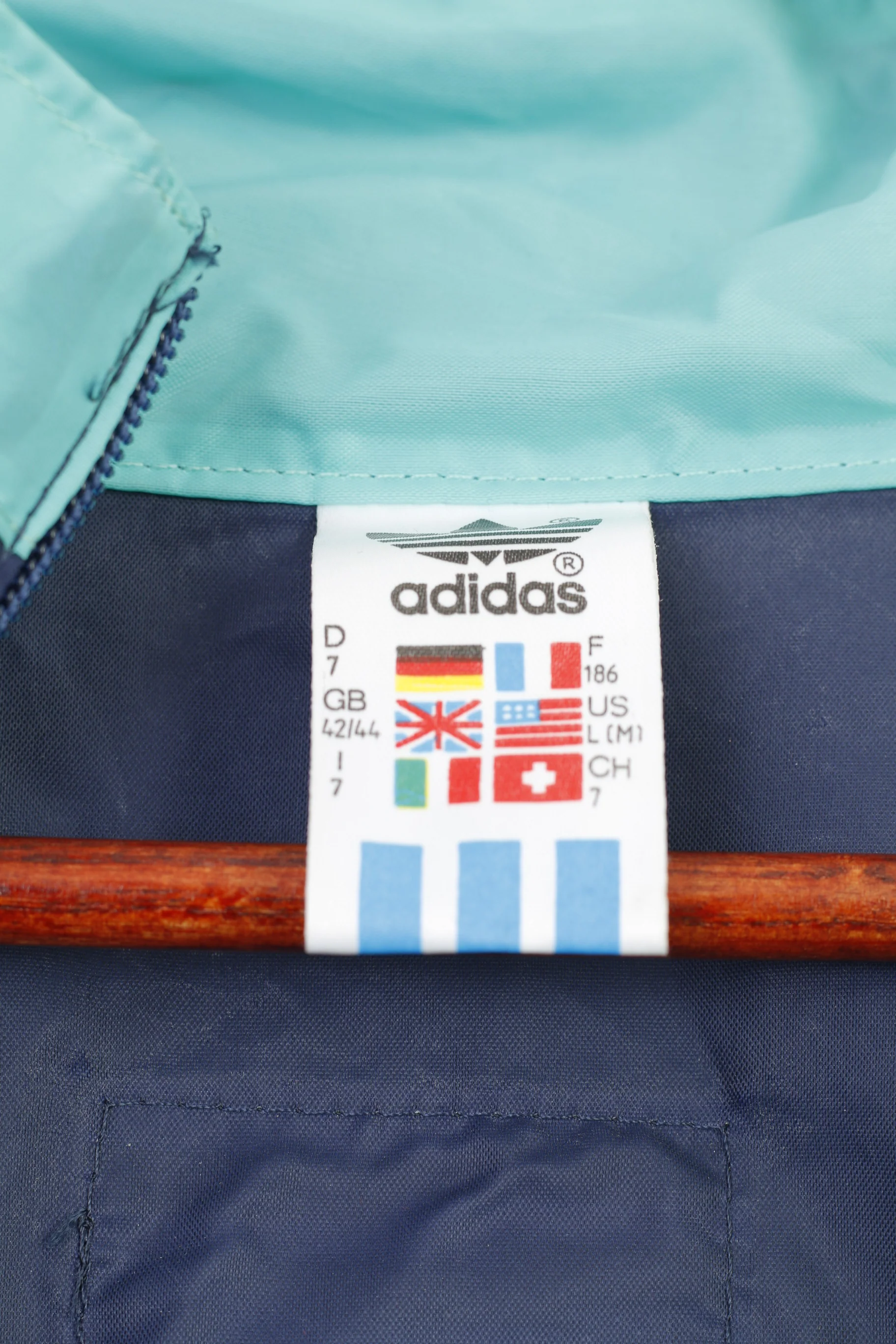 Adidas Men 186 L Jacket Navy Vintage 90s Blue Waterproof Full Zipper Hood Top - Image 5