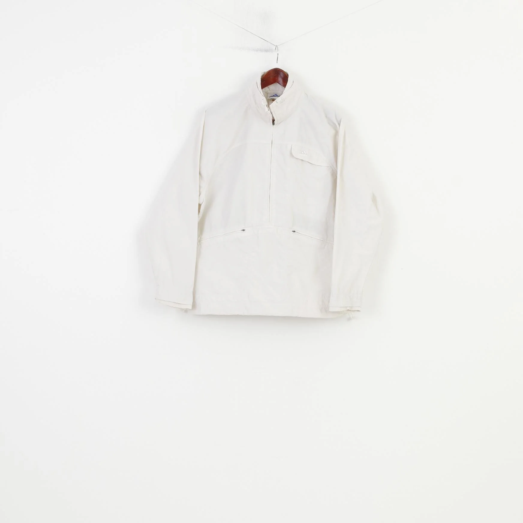Adidas Women 12 M Jacket Zip Neck White Collar Nylon 90s Pockets Vintage Top