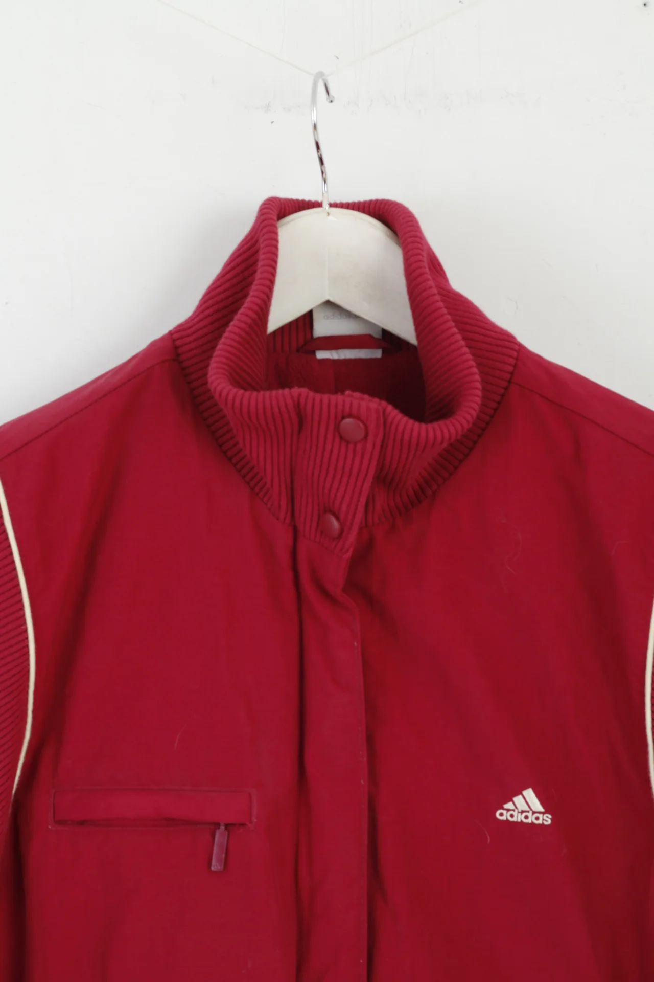 Adidas Women 18 L Jacket Maroon Padded Nylon Zip Up Bomber Warm Top - Image 3