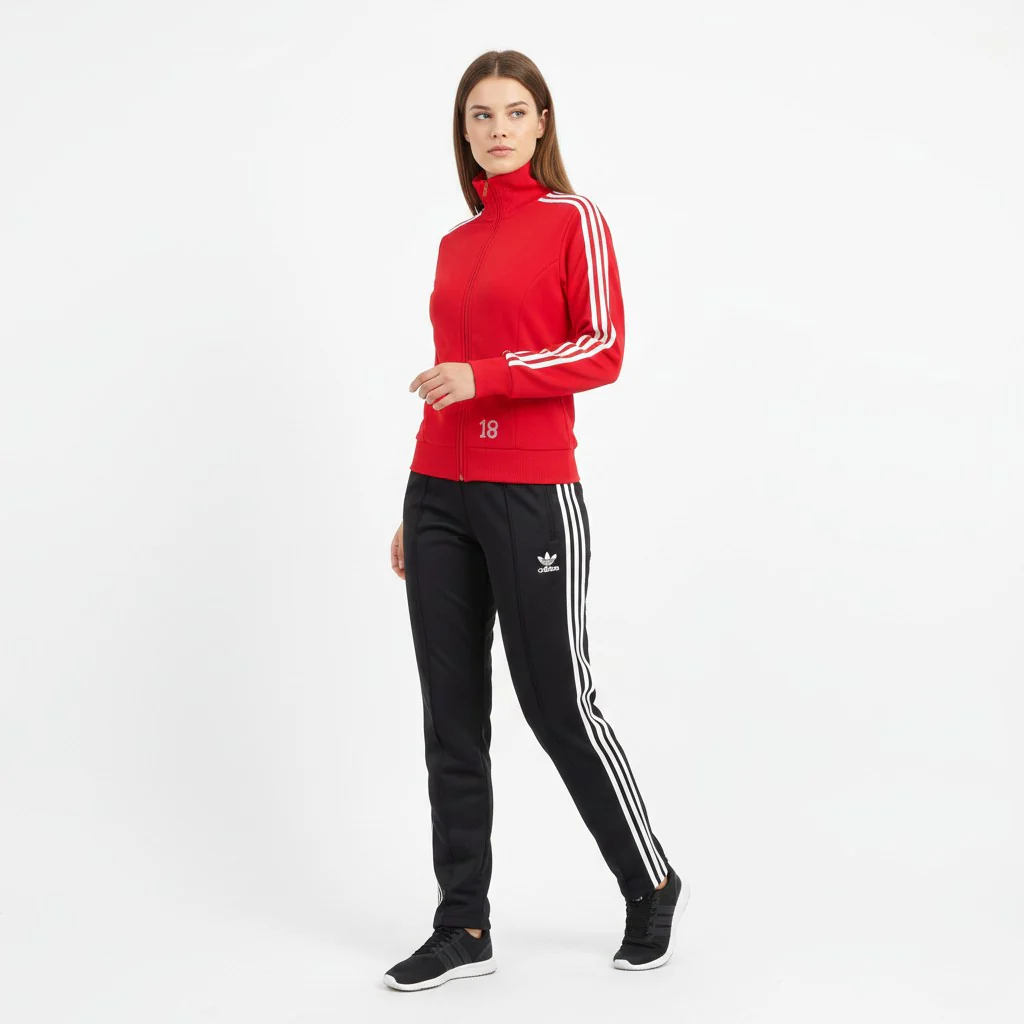 Adidas Women 44 M Sweatshirt Olympic Montreal 1976 Red Stretch Sportswear Yugoslavia Vintage Full Zipper Top