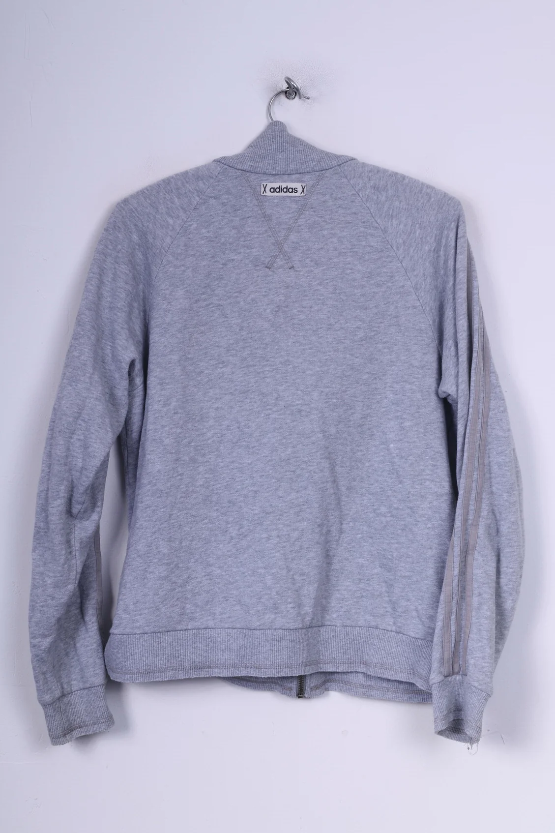 Adidas Womens 18 44 L Sweatshirt Grey Jumper Zip Up Sportswear Cotton Top - Image 6