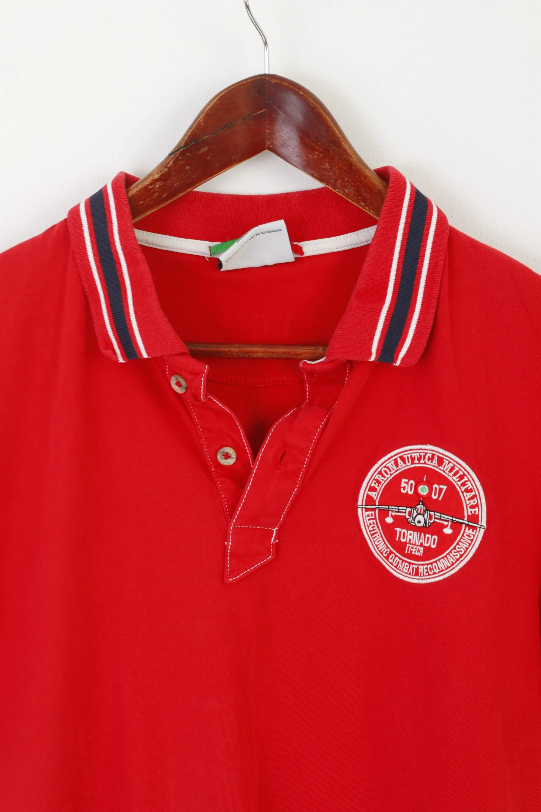 Aeronautica Militare Men L (M) Polo Shirt Red Cotton Tornado It-Ecr Pique Top - Image 3
