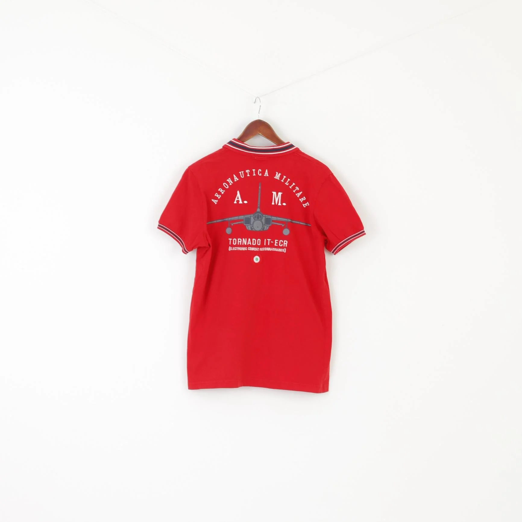 Aeronautica Militare Men L (M) Polo Shirt Red Cotton Tornado It-Ecr Pique Top - Image 7