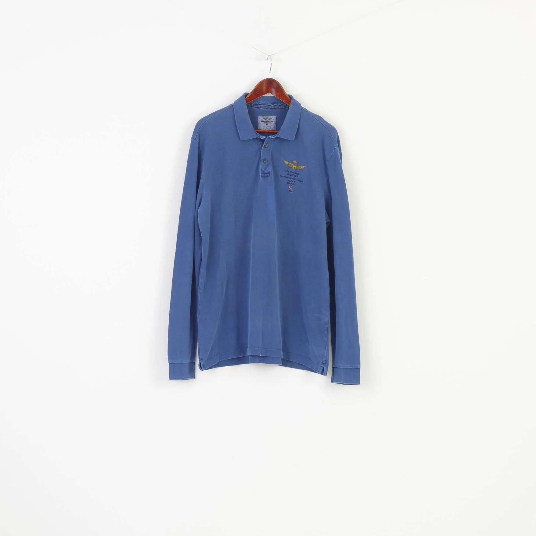 Aeronautica Militare Men XXL Polo Shirt Navy Blue Collar Detailed Buttons Long Sleeve Top