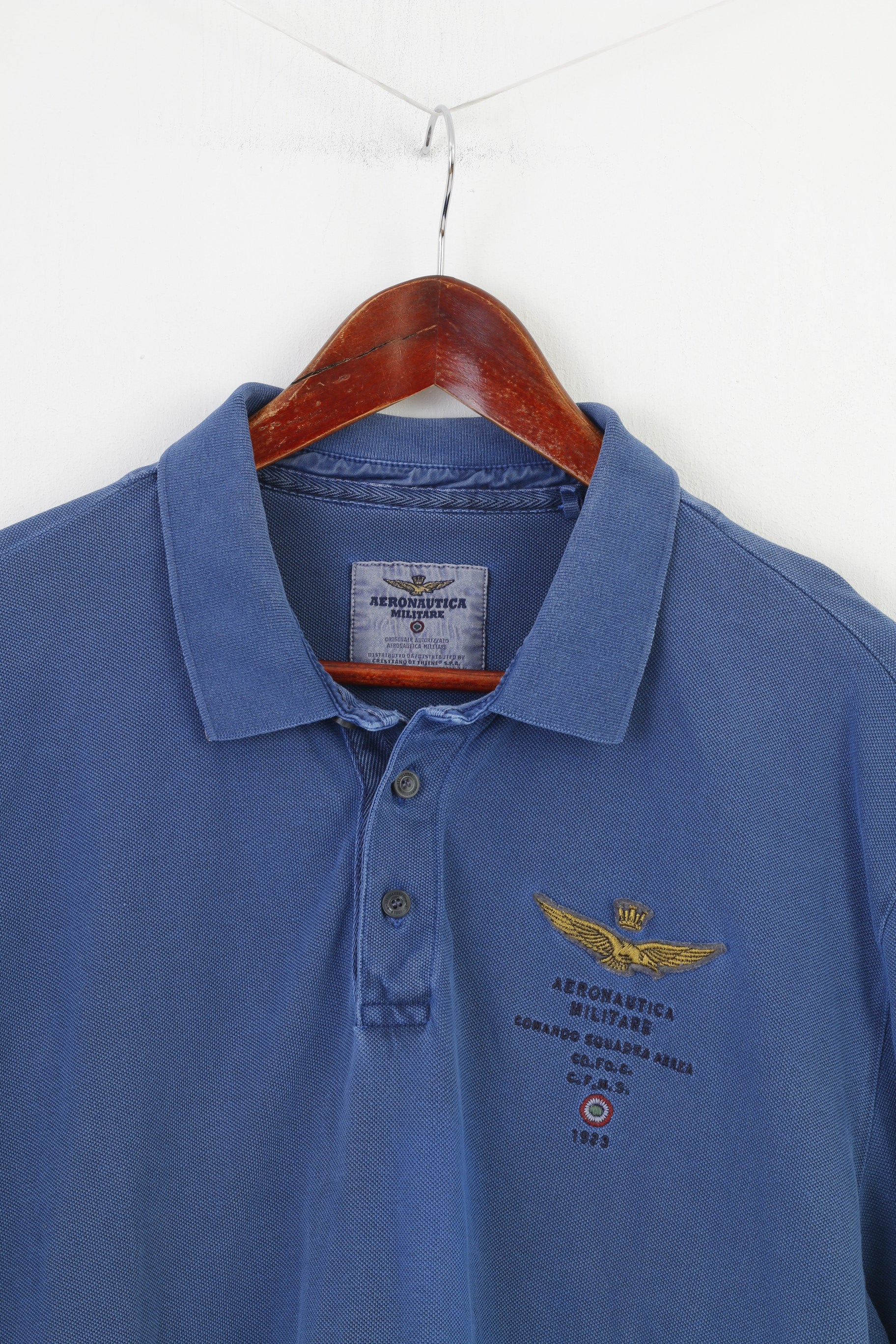 Aeronautica Militare Men XXL Polo Shirt Navy Blue Collar Detailed Buttons Long Sleeve Top - Image 2
