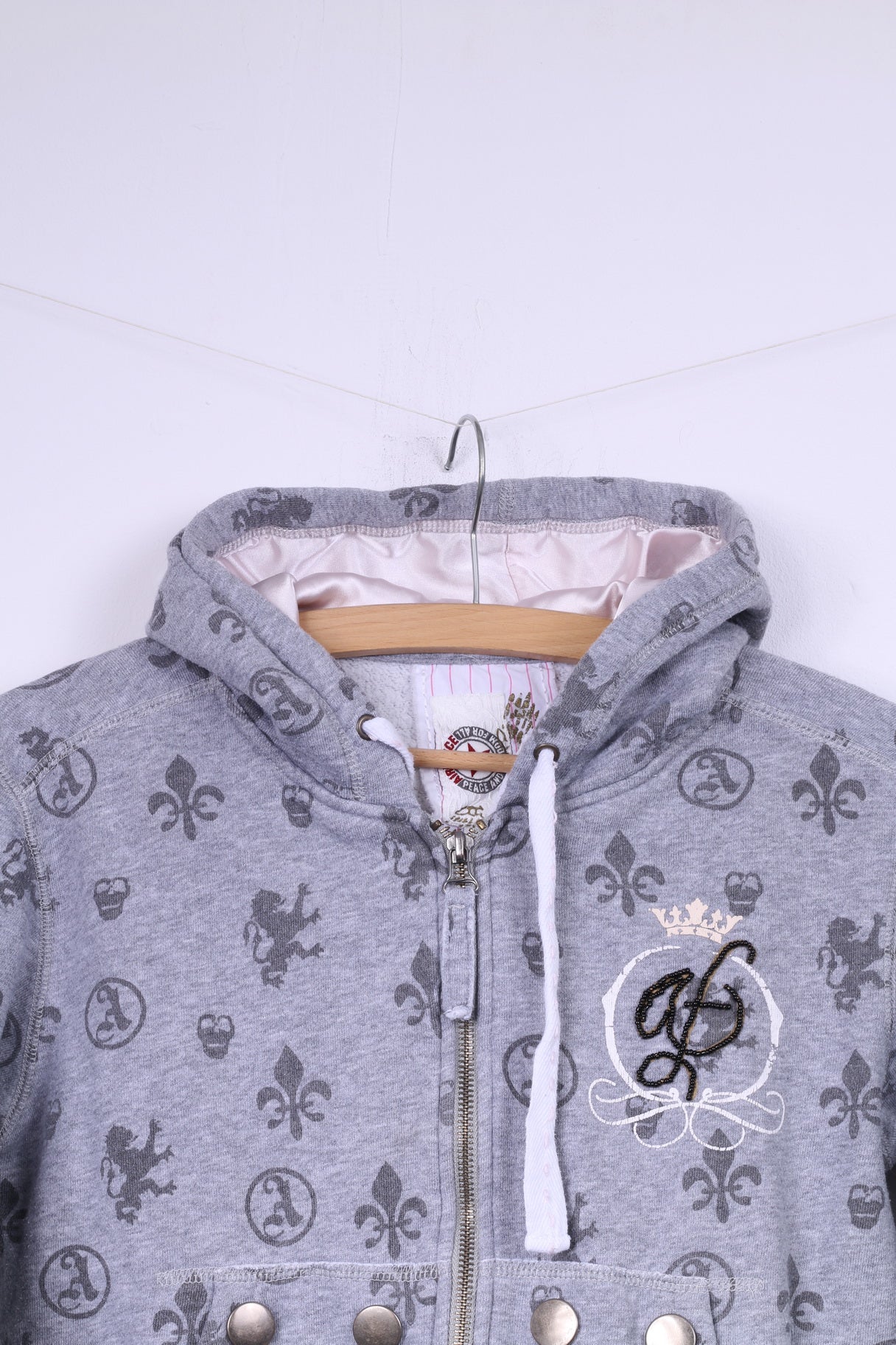 Airforce Womens XS Sweatshirt Grey Hooded Jumper Cotton Full Zipper - Image 2