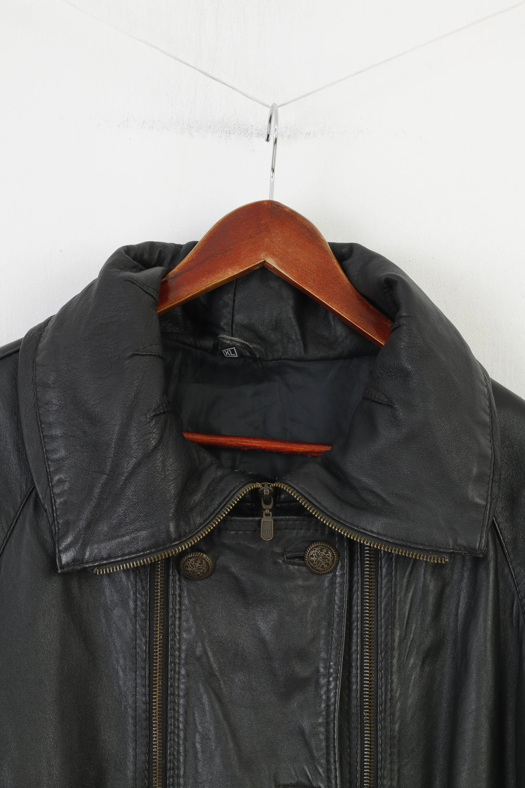 Alberto Tesatti Creation Woman XL Leather Jacket Black Full Zipper Collar Shoulder Pads Vintage - Image 2