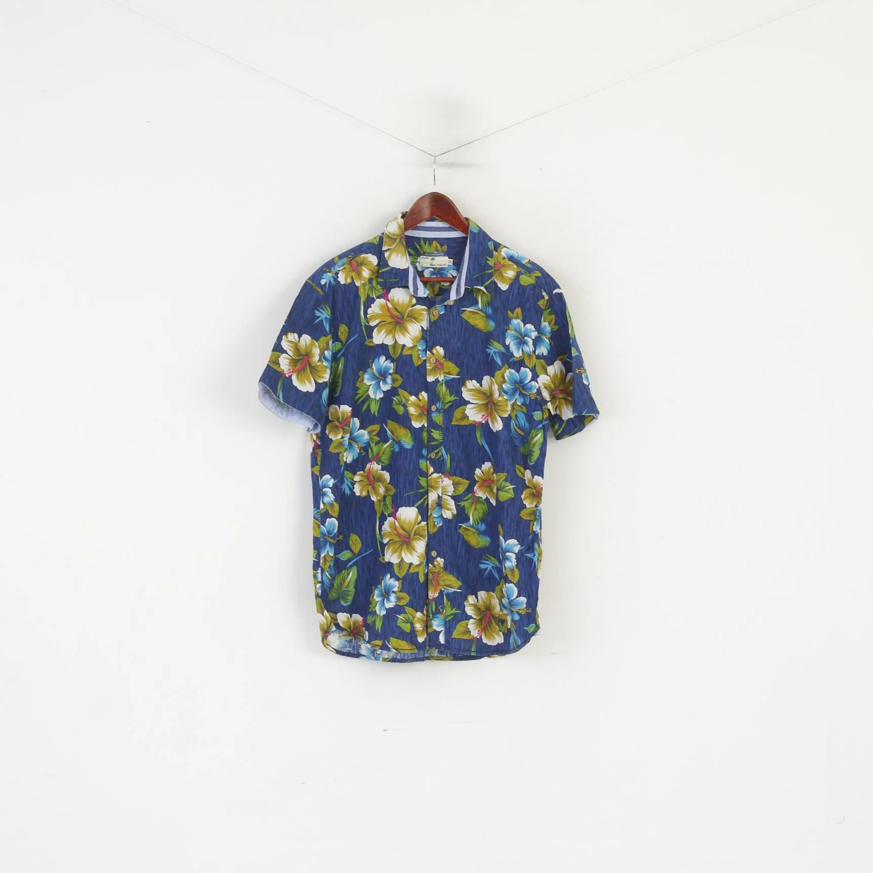 Alcott & Co Men XXL Casual Shirt Blue Linen Cotton Aloha Hawaii Floral Short Sleeve Top - Image 2