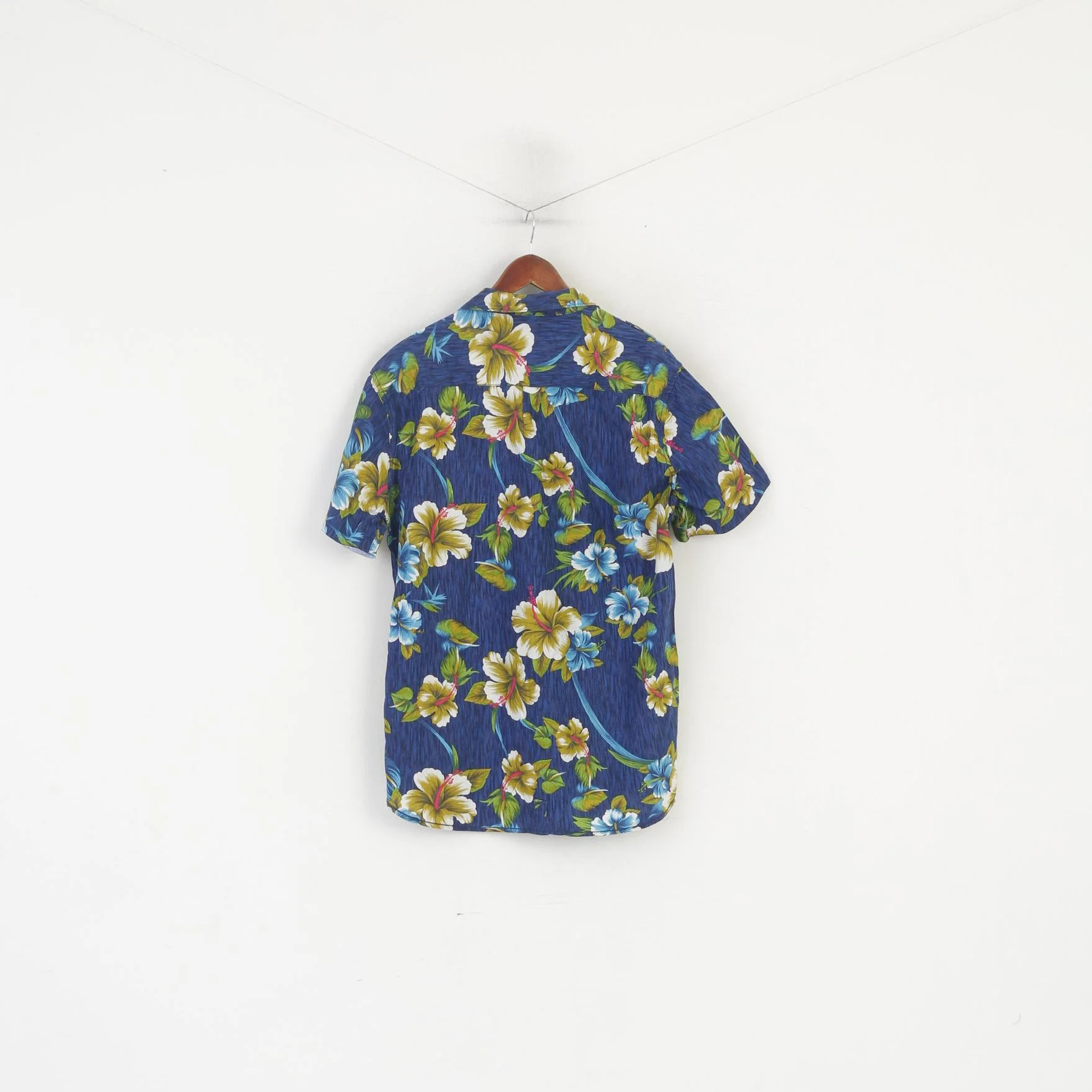 Alcott & Co Men XXL Casual Shirt Blue Linen Cotton Aloha Hawaii Floral Short Sleeve Top - Image 7