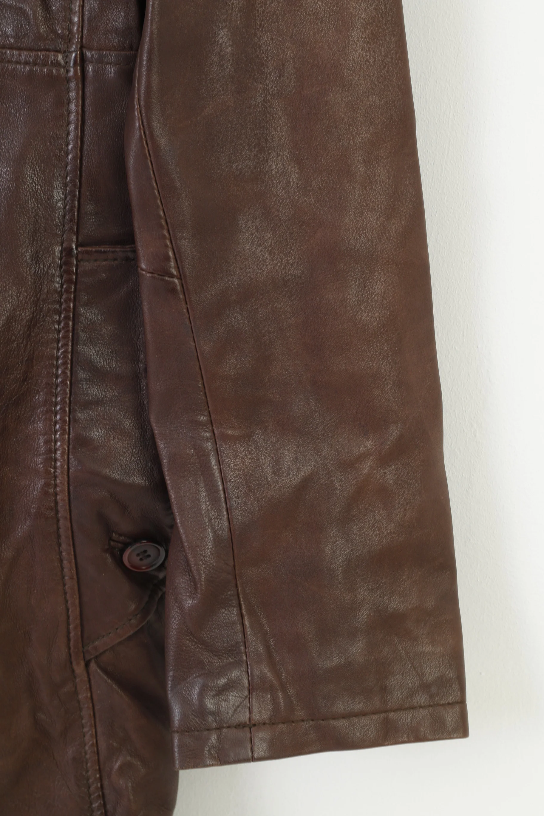 Aleksander Of Norway Women 40 M Coat Jacket Dark Brown Leather Single Breasted Vintage Collar Top - Image 3