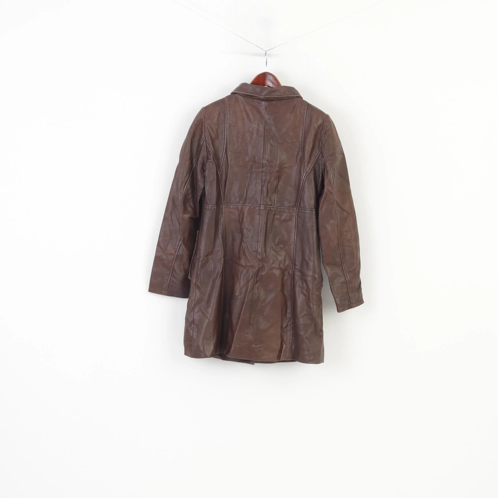 Aleksander Of Norway Women 40 M Coat Jacket Dark Brown Leather Single Breasted Vintage Collar Top - Image 7