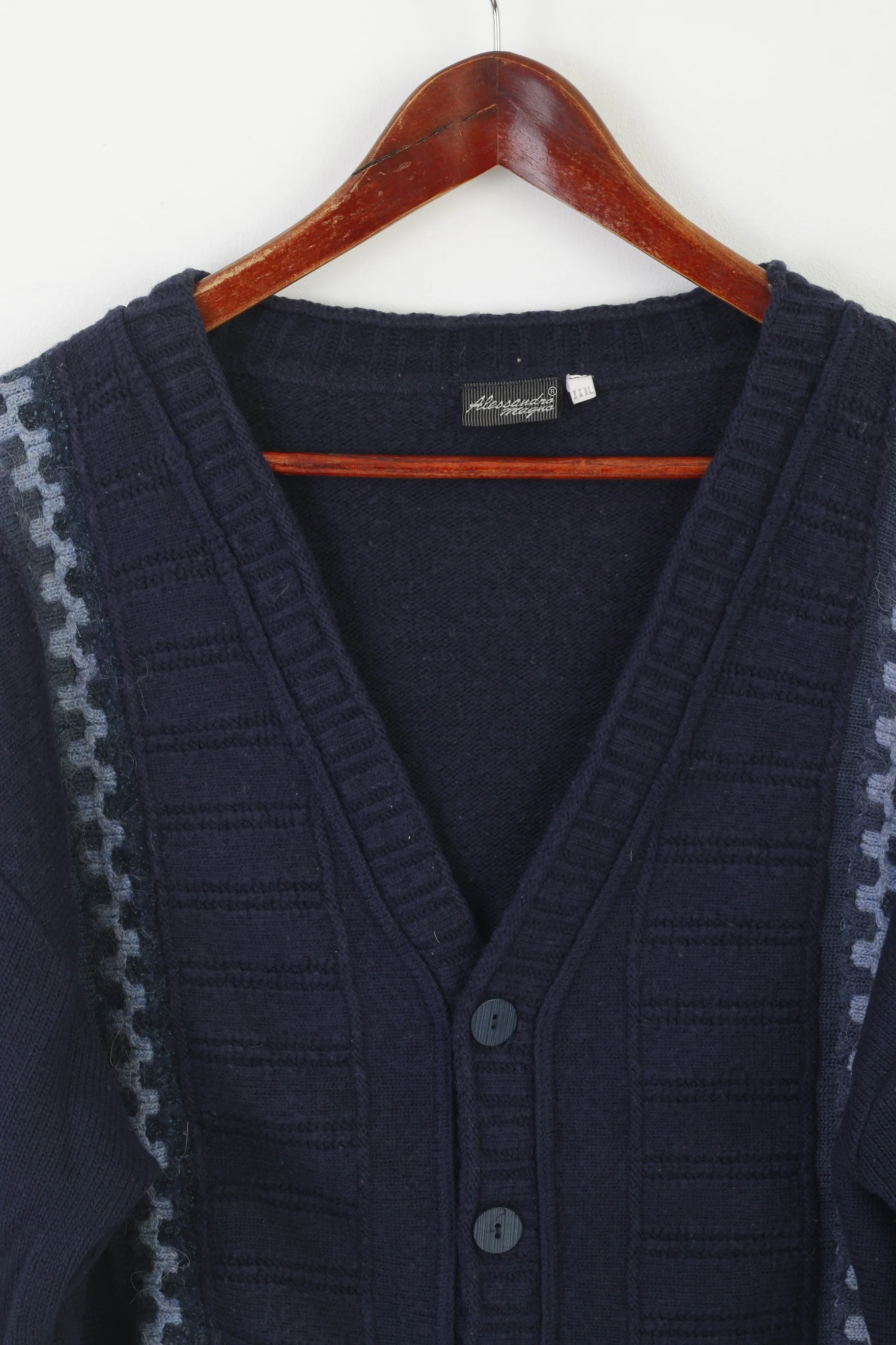 Alessandro Magno Men 3XL (2XL) Cardigan Navy Wool Vintage Made in Italy Sweater - Image 2