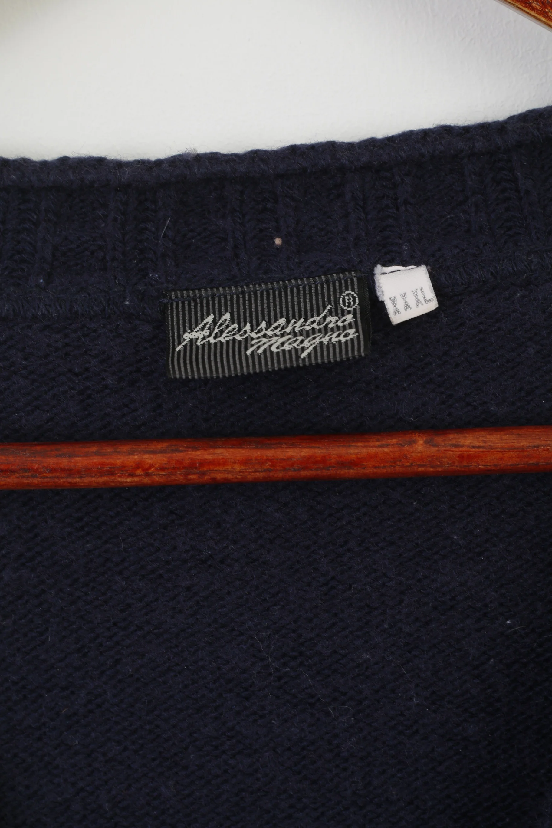 Alessandro Magno Men 3XL (2XL) Cardigan Navy Wool Vintage Made in Italy Sweater - Image 4