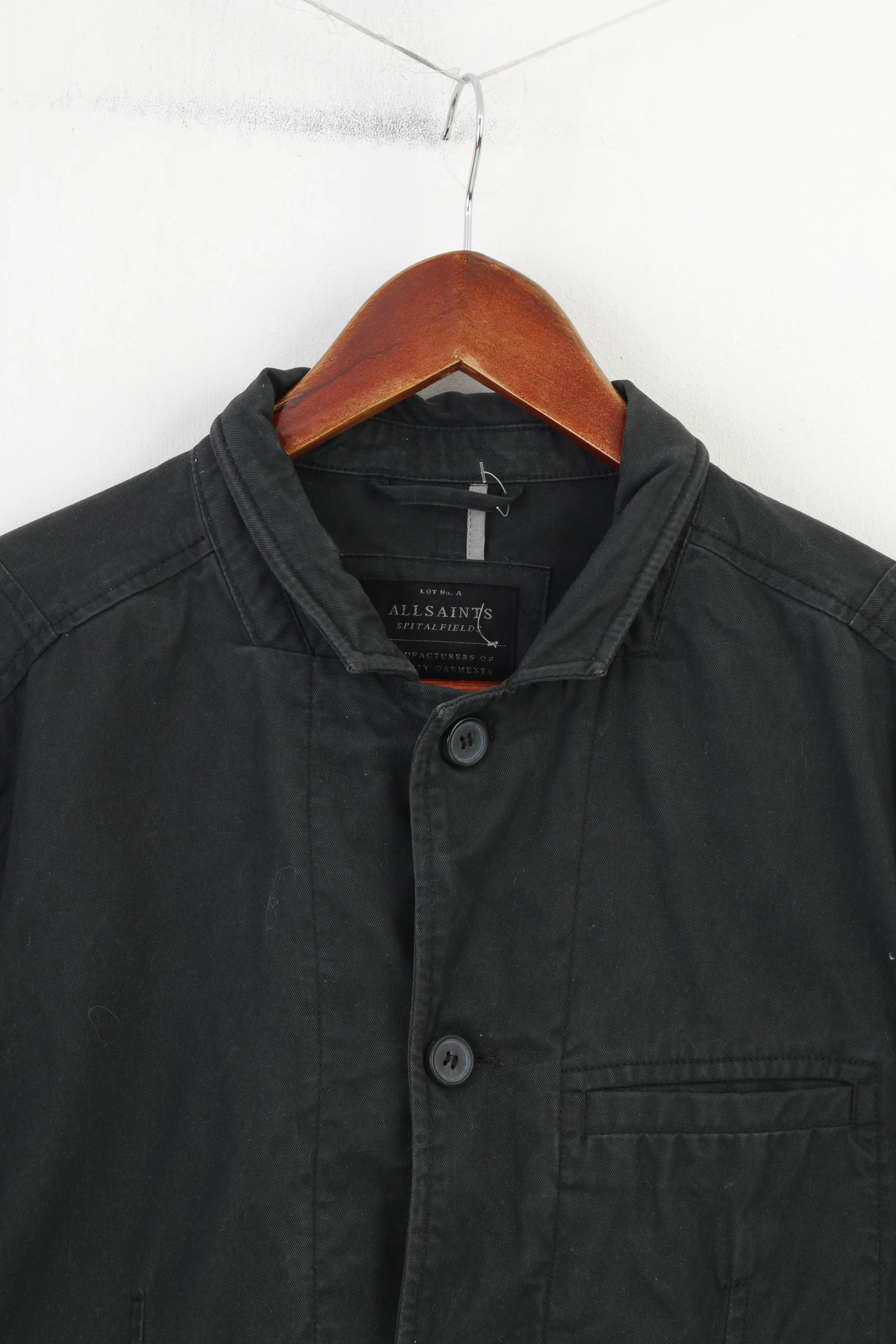 Allsaints Men 42 Blazer Charcoal Collar Bottoms Pockets Cotton Vintage Jacket - Image 2